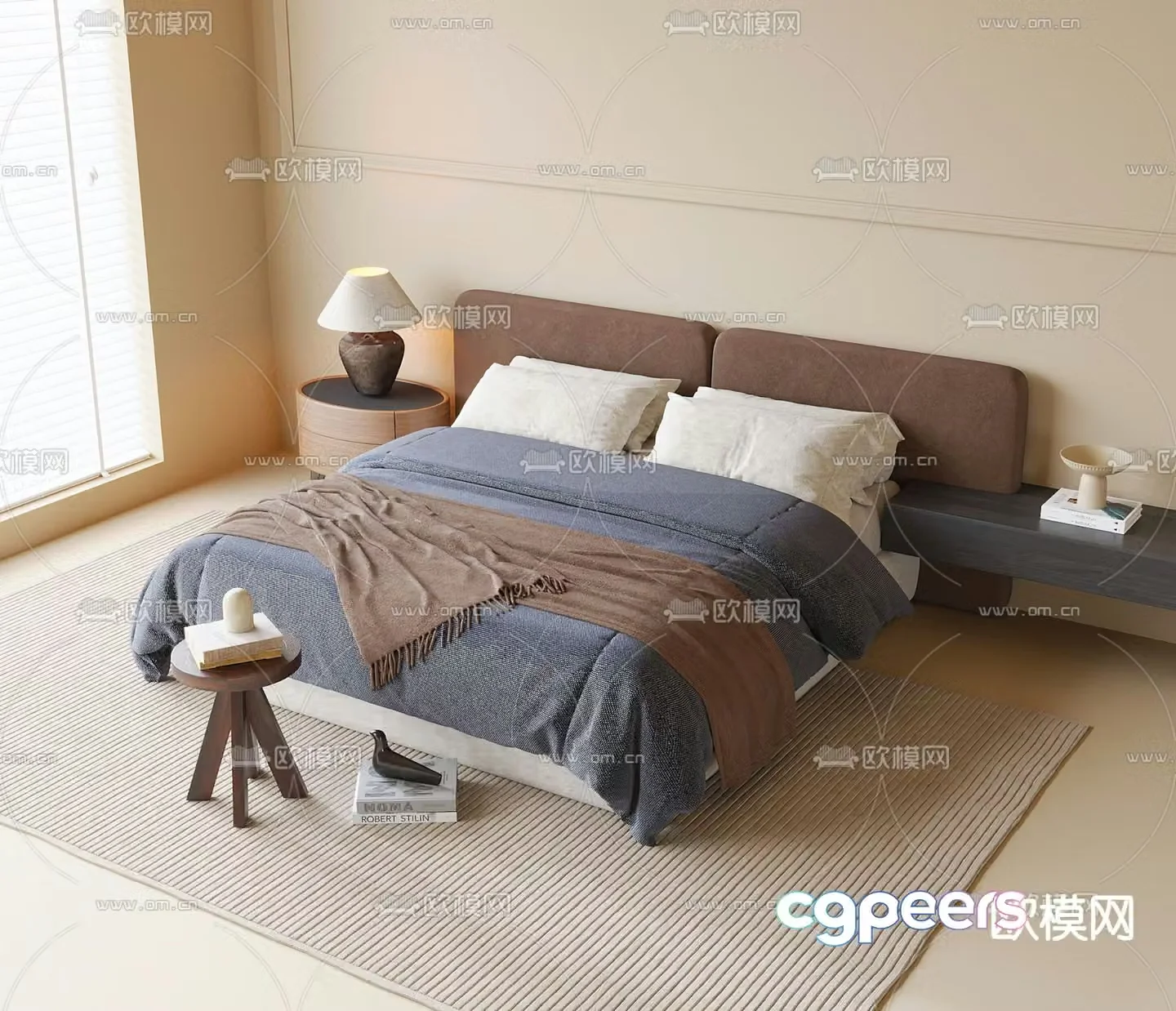 Wabi-sabi double bed 3d model