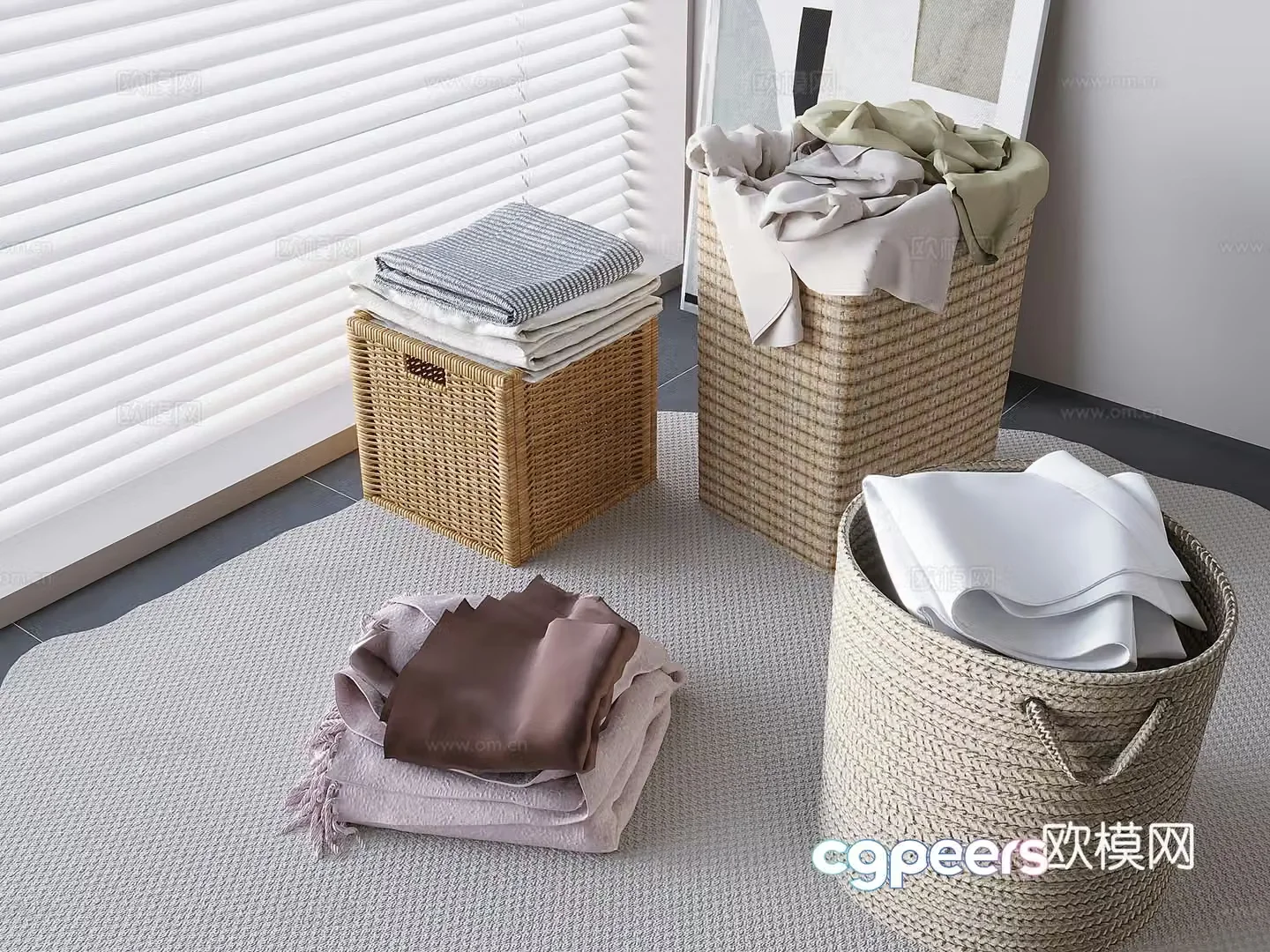 Woven storage basket storage basket Clothing basket straw woven storage basket Storage box Clothing storage box 3D model