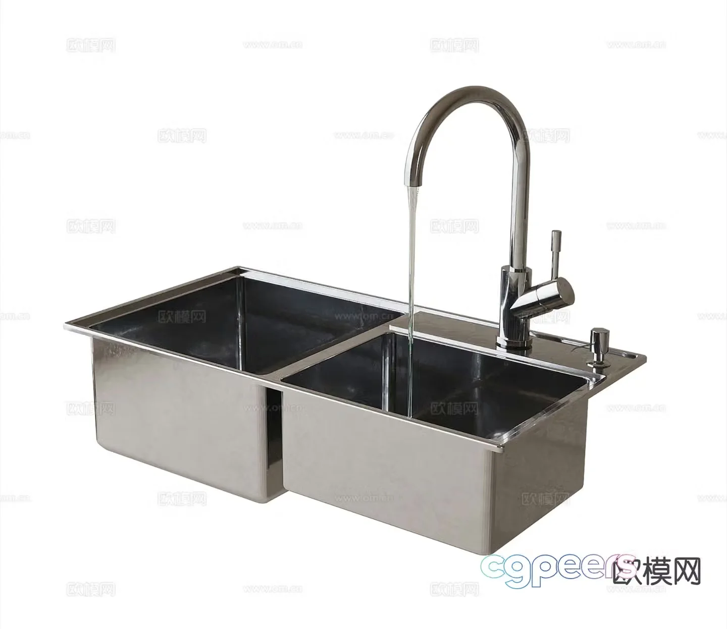Kitchen sink single tank stainless steel wash basin 3D model