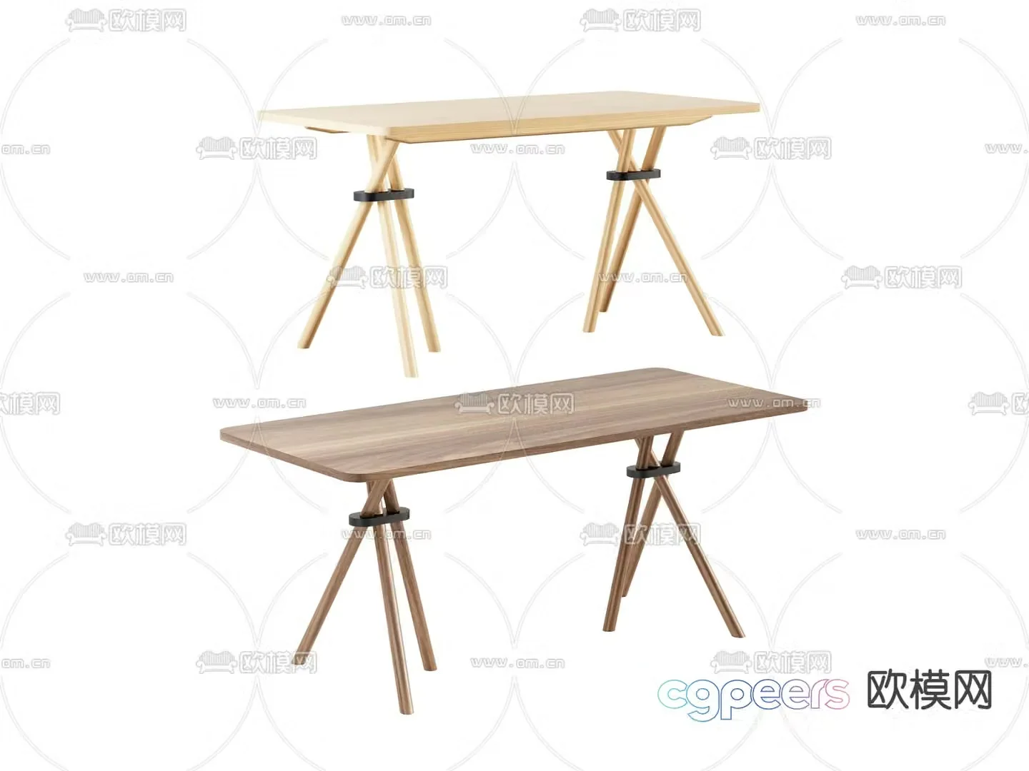 Solid wood dining table strip dining table 3d model
