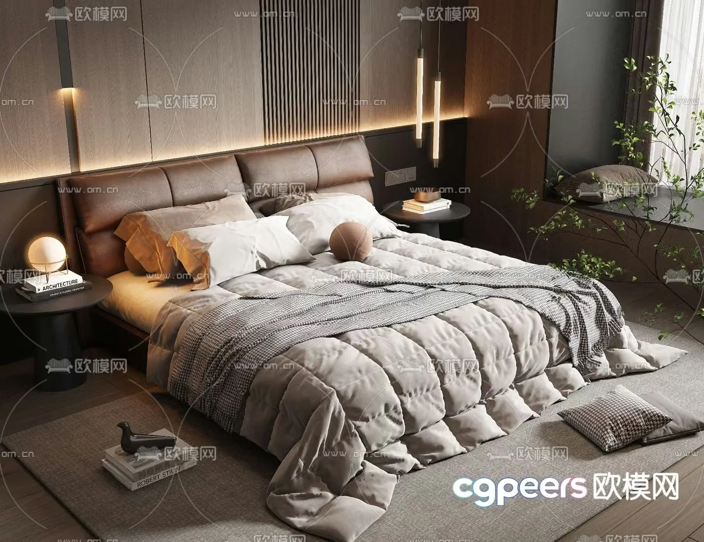 Leather double bed 3d model