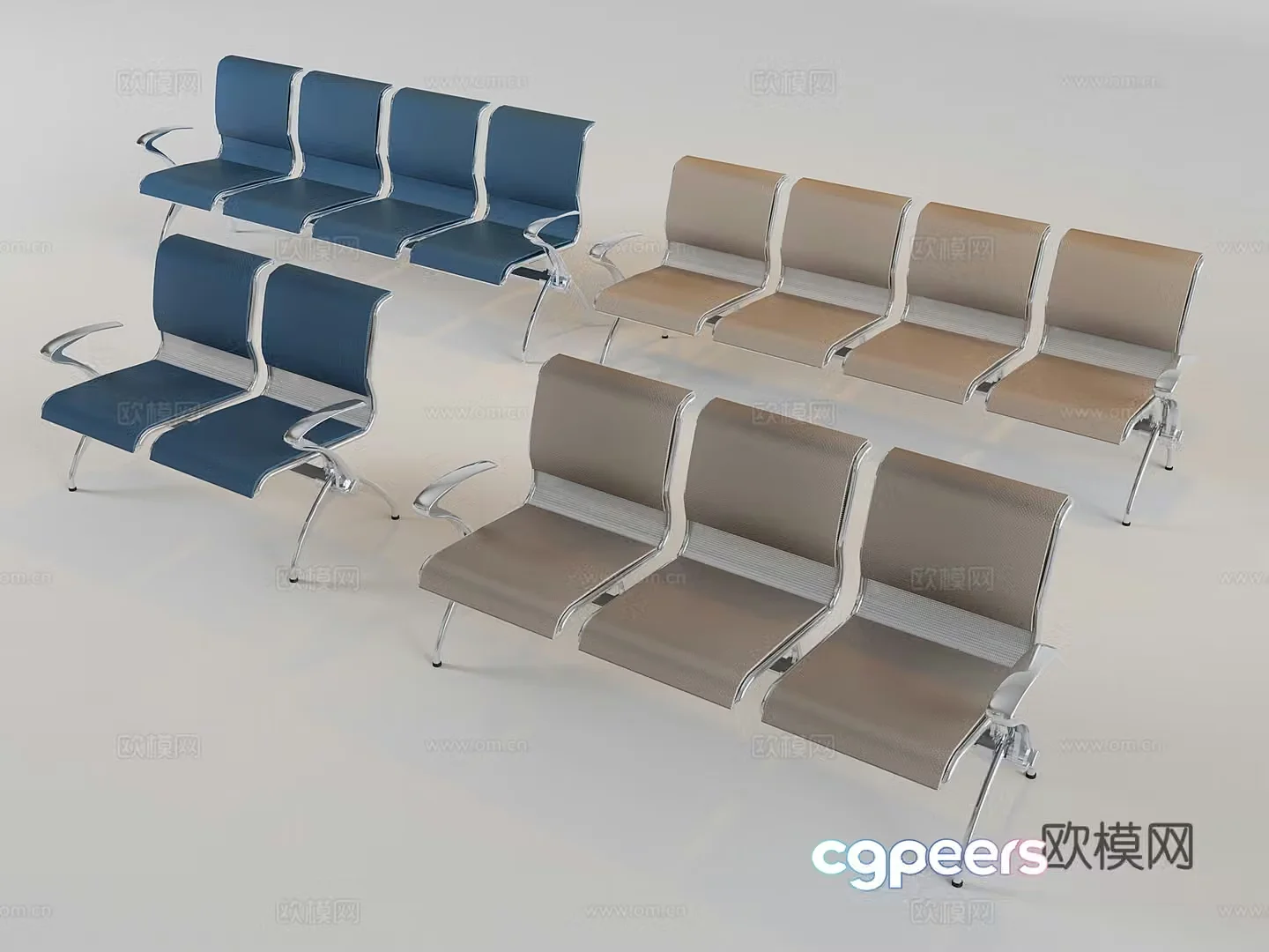 Stainless steel public row chairs waiting chairs infusion chairs airport station rest chairs 3D model