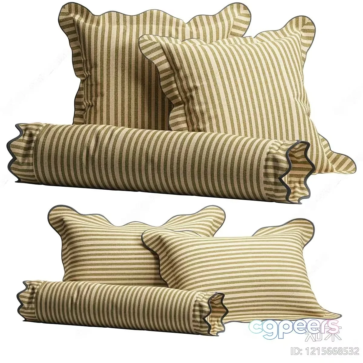 Gold And White Striped Pillows 3D Model – 14497 – VRAY Render