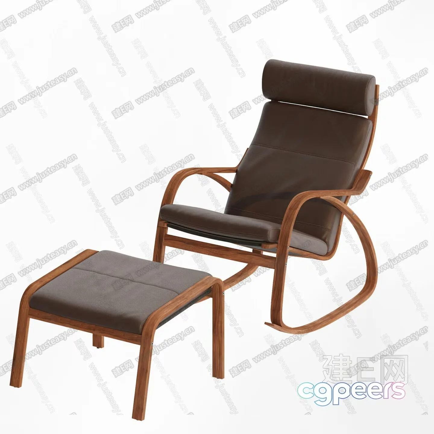Wooden Chair And Ottoman 3D Model – 13871 – VRAY Render