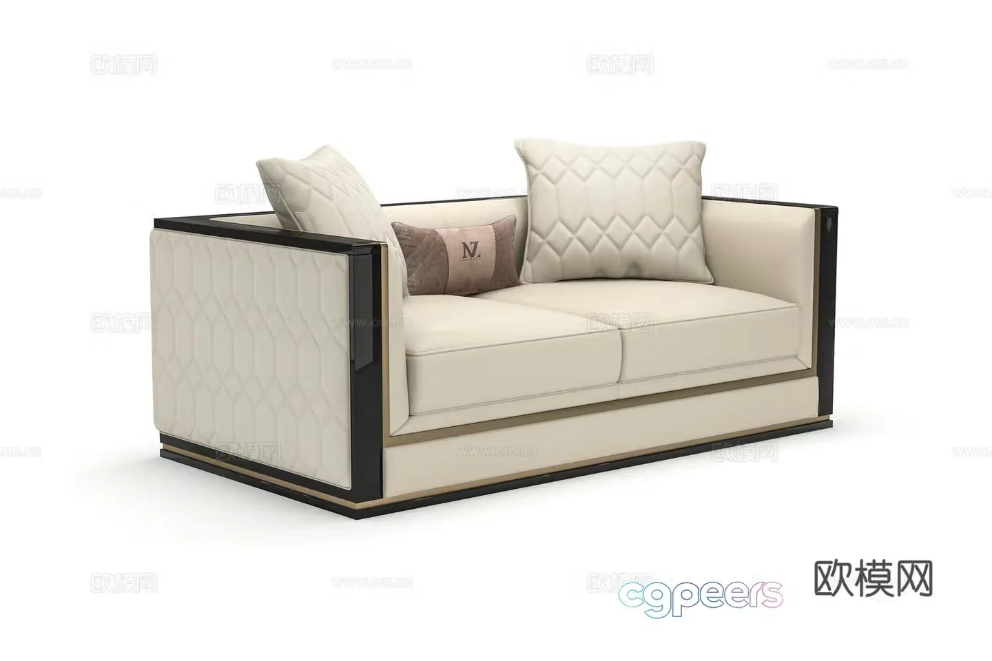 Double sofa leather sofa 3d model