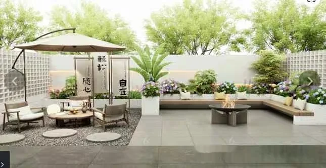 Outdoor Patio. This Image Depicts A Serene And Inviting Outdoor Space Featuring 3D Model – 16455 – VRAY Render