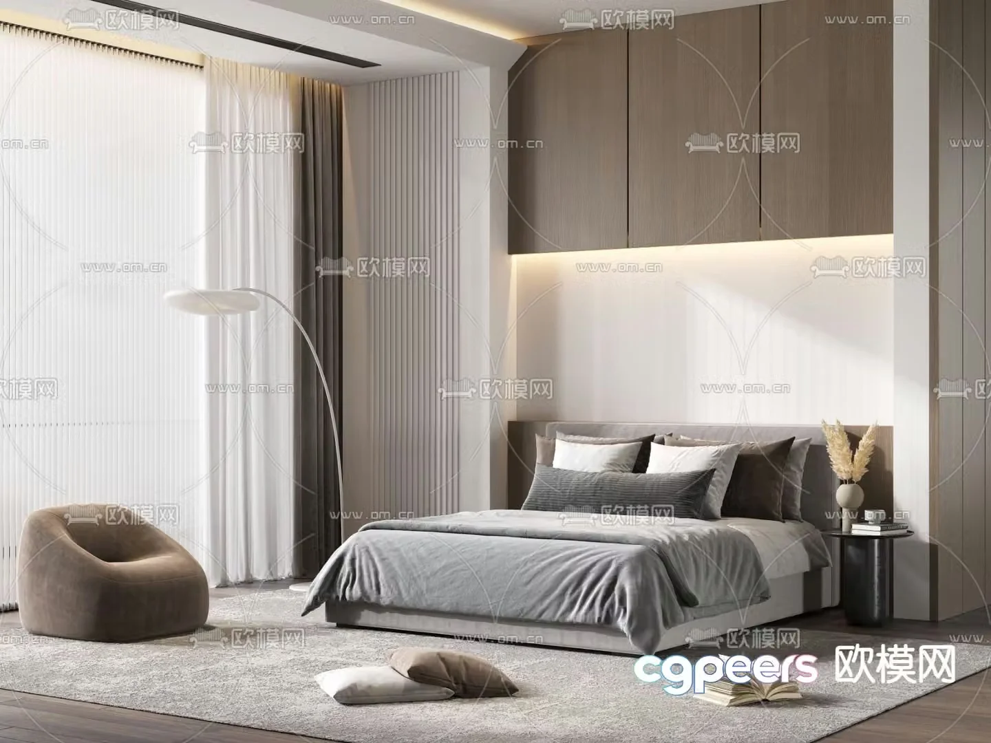 Minotti modern gray double bed 3d model