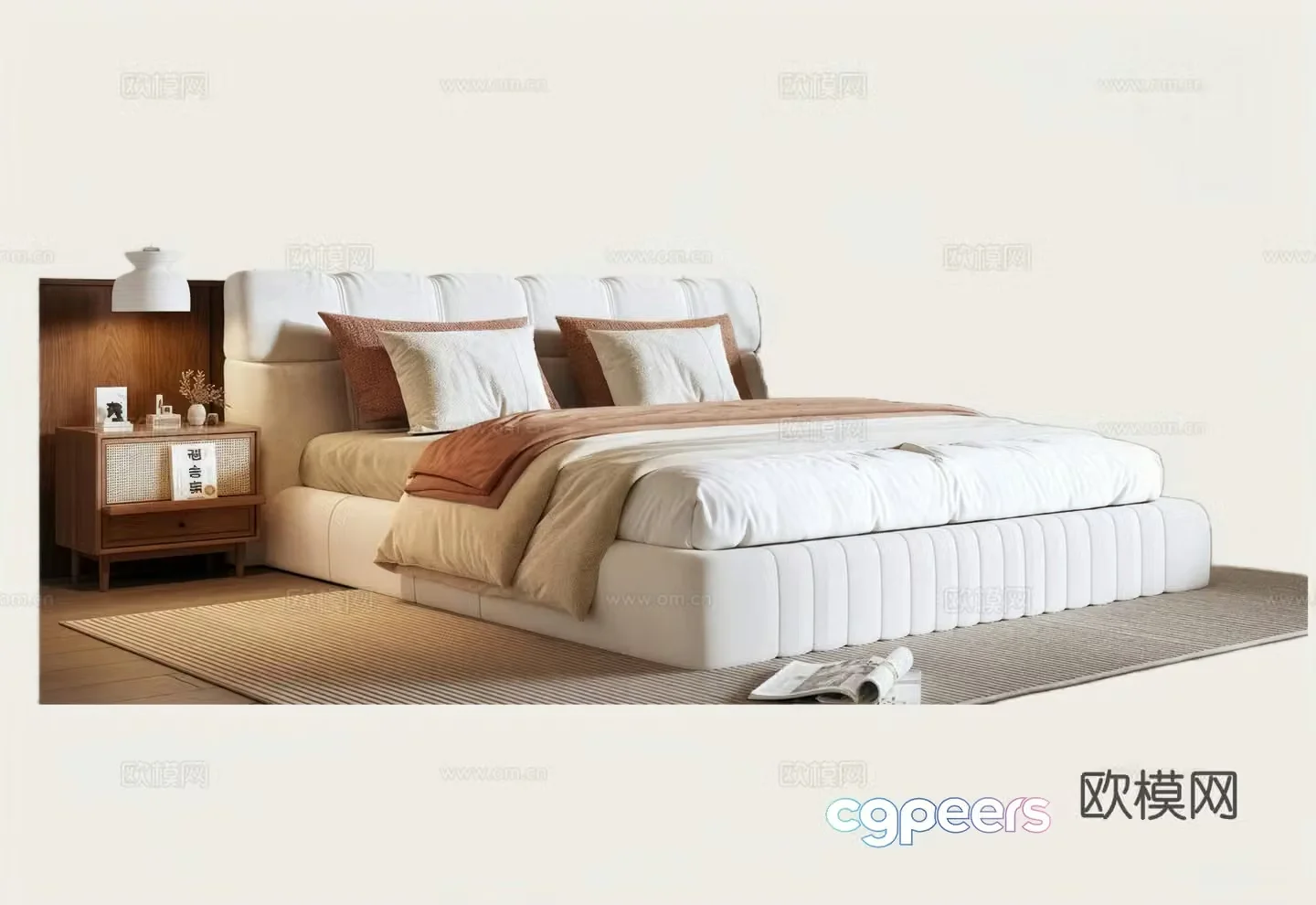 Modern medieval style double bed nightstand carpet 3d model