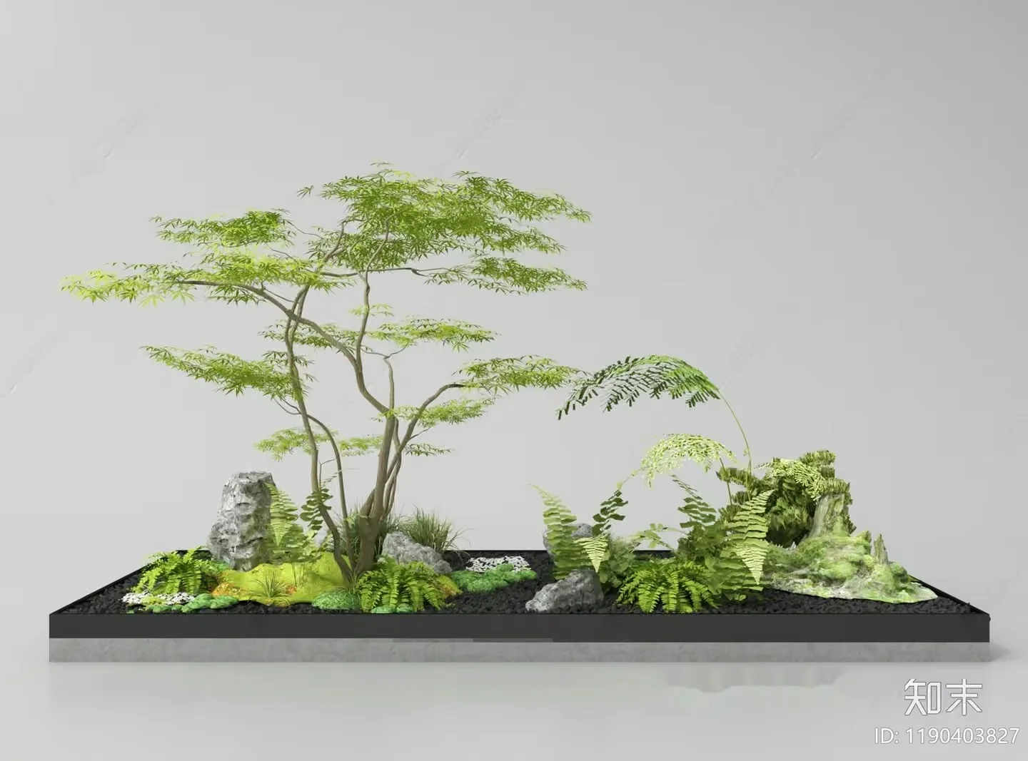 A Japanese Garden With A Tree And Rocks 3D Model – 20471 – VRAY Render