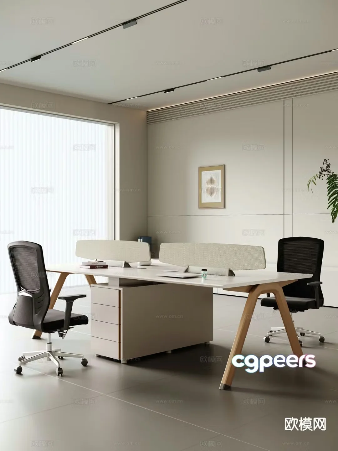 Card space desk work station post 3d model