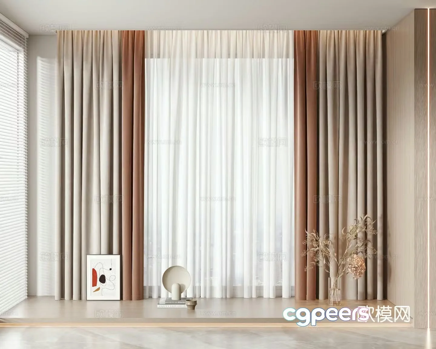 Plain curtain screen gauze curtain 3d model