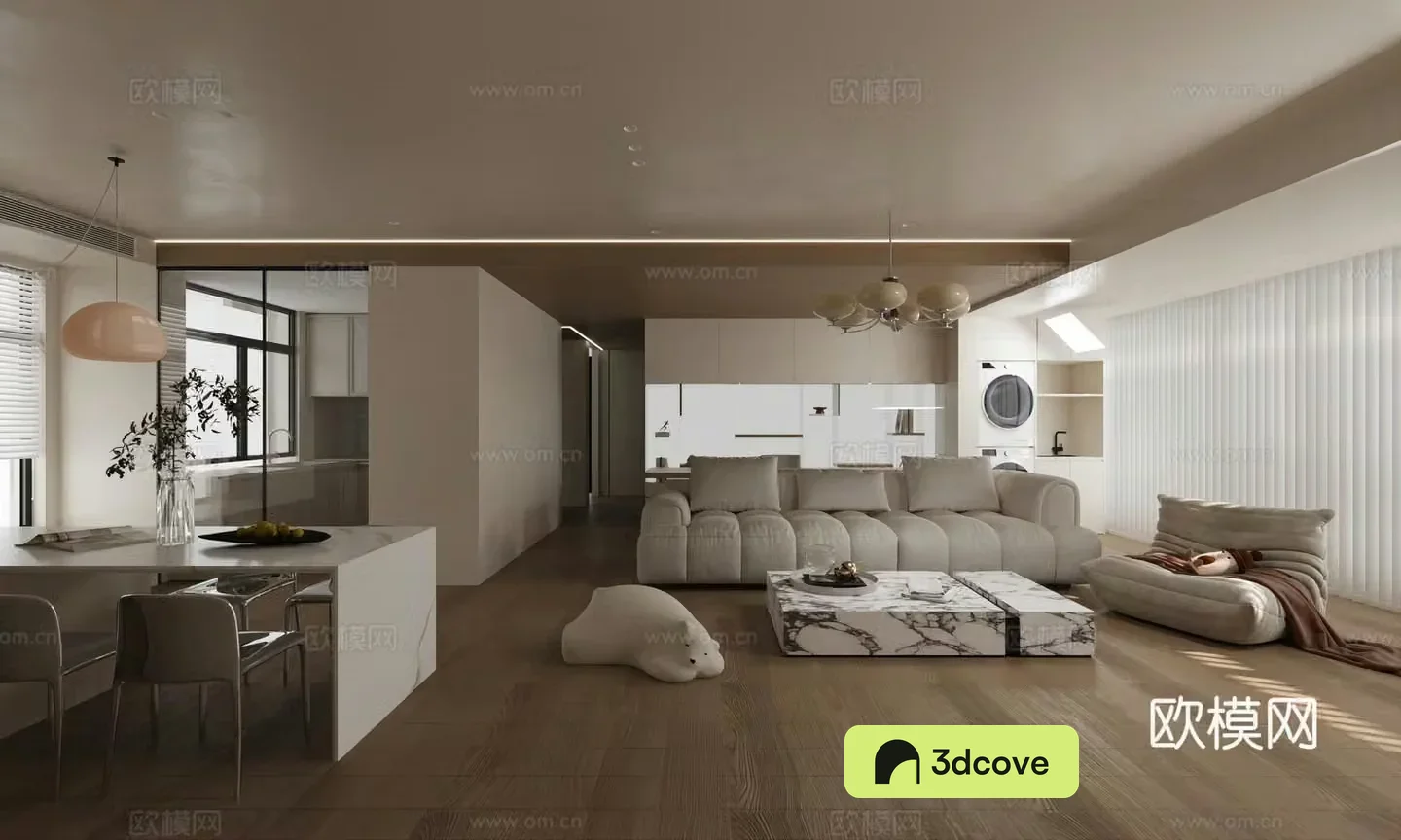 Modern cream home living room Sofa coffee table combination Single casual sofa Dining table
