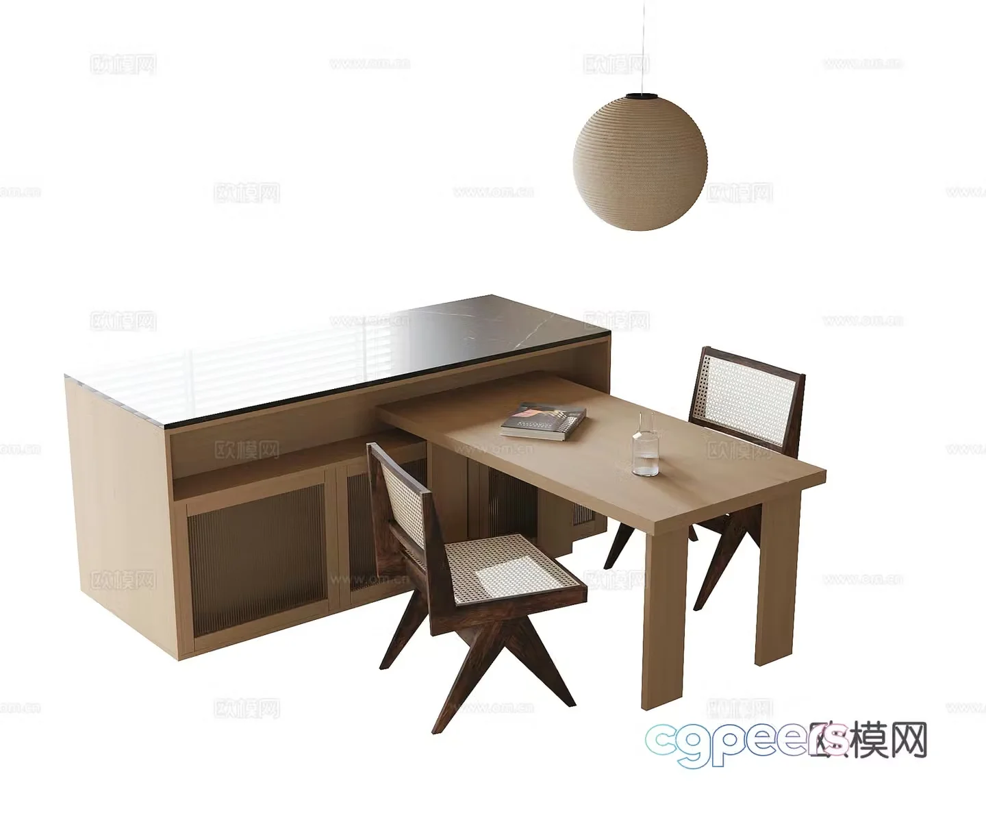 Modern dining table and chair combination dining chair single chair chandeliers 3d model