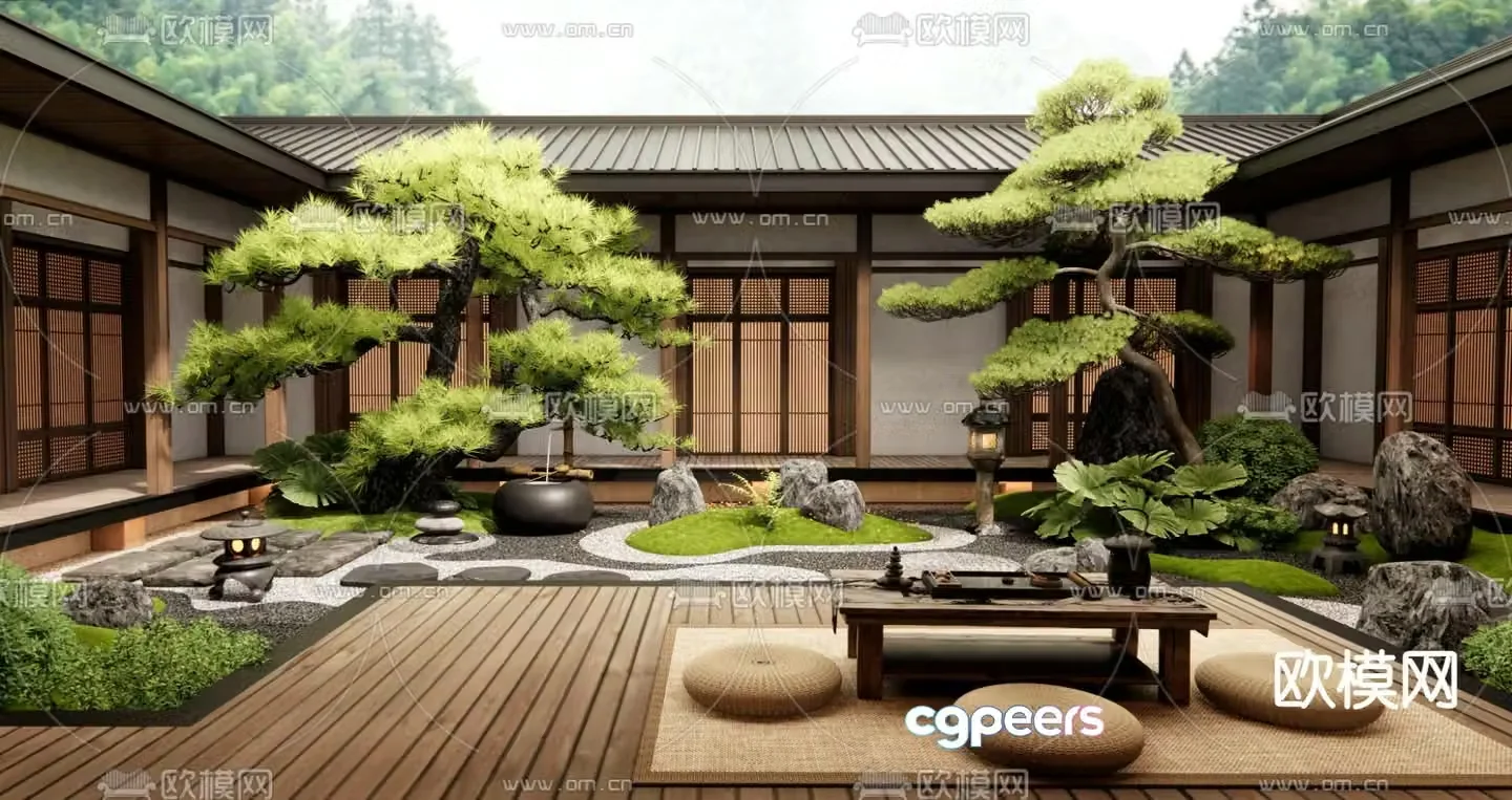 New Chinese style courtyard landscape atrium landscaping 3D model