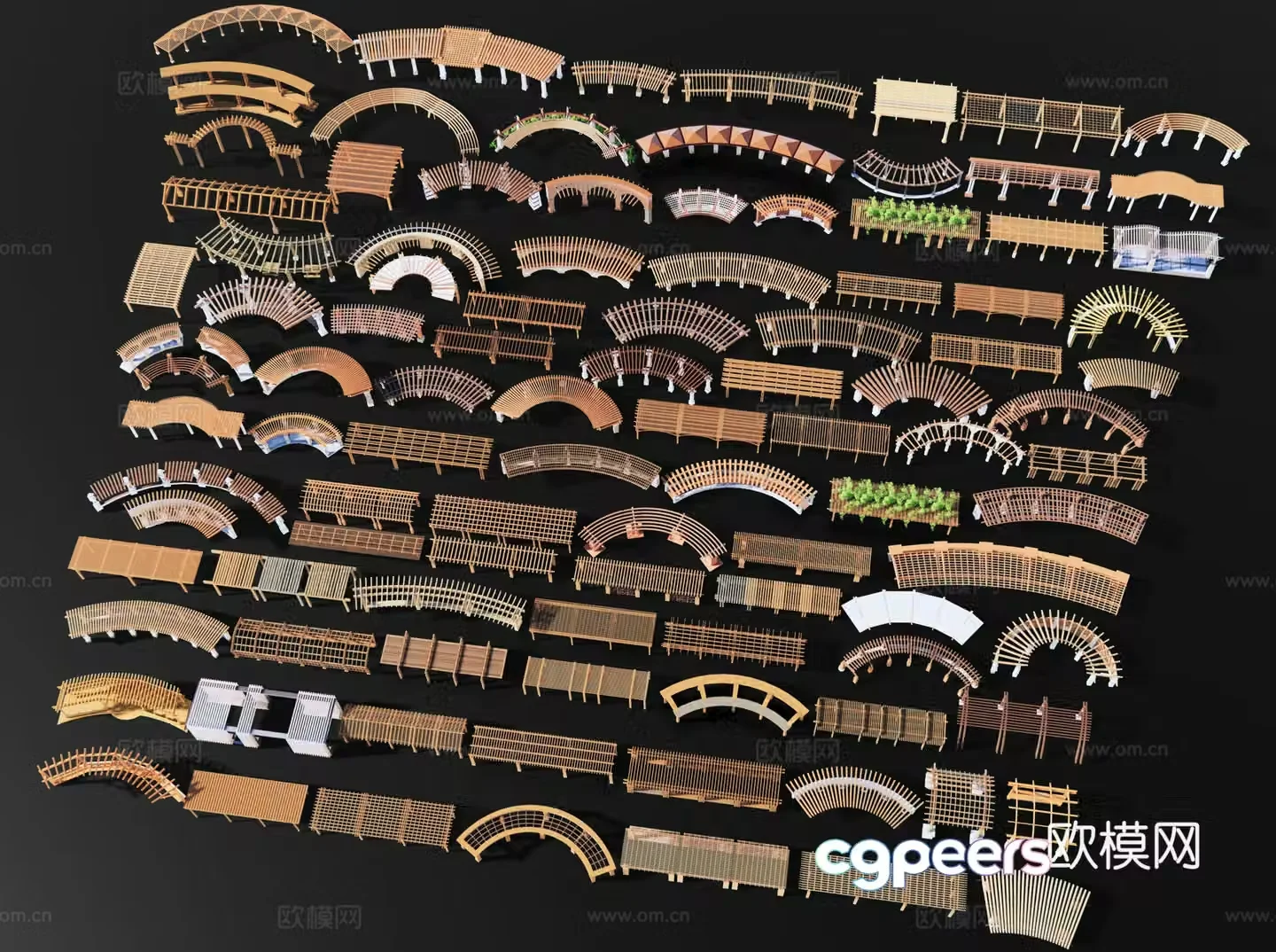 Wooden corridor frame Cultural corridor Wooden corridor Wooden framework Solid wood corridor Vine flower frame Grid corridor frame 3D model
