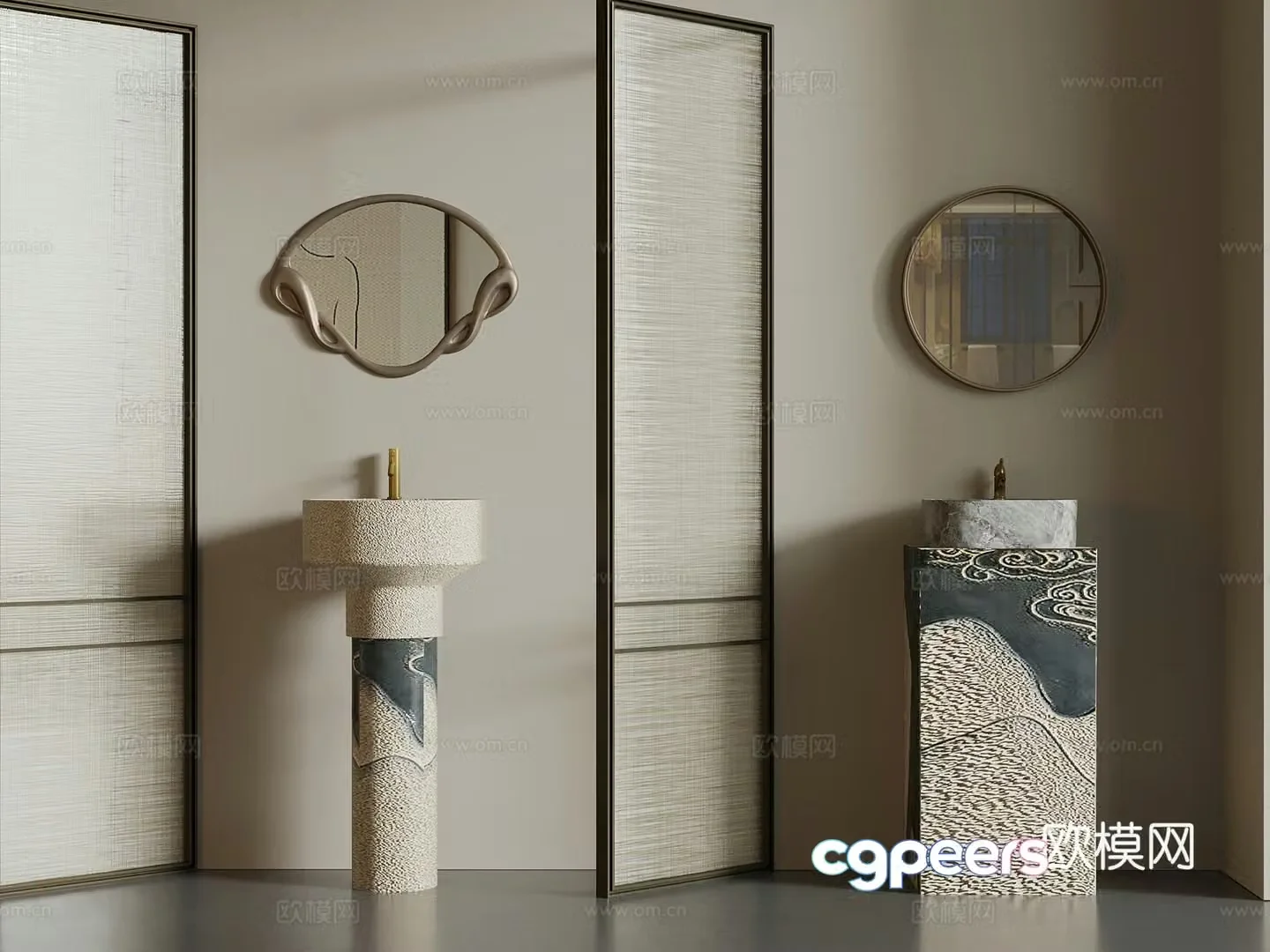 Washing table new Chinese column basin mirror 3D model
