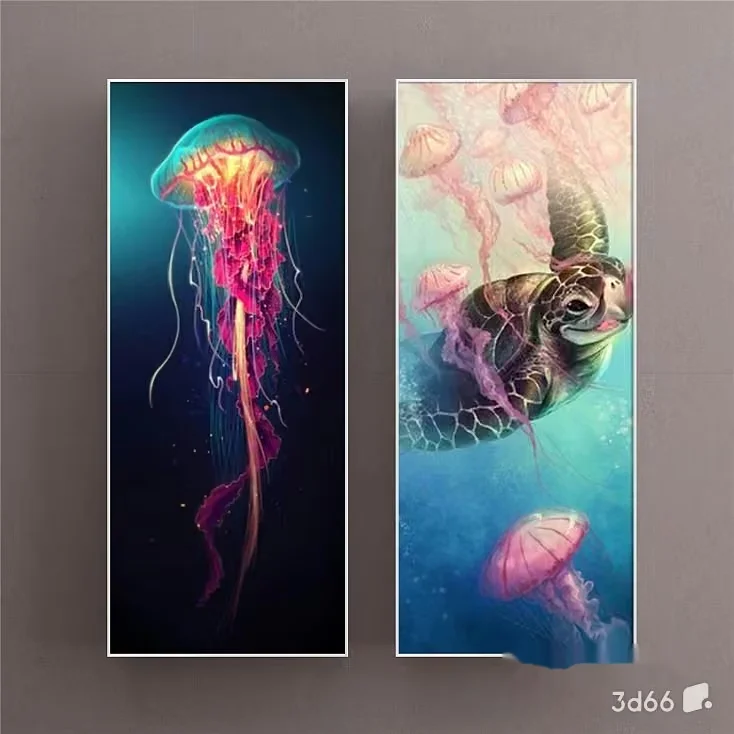 A Jellyfish And Turtle Underwater 3D Model – 19036 – VRAY Render