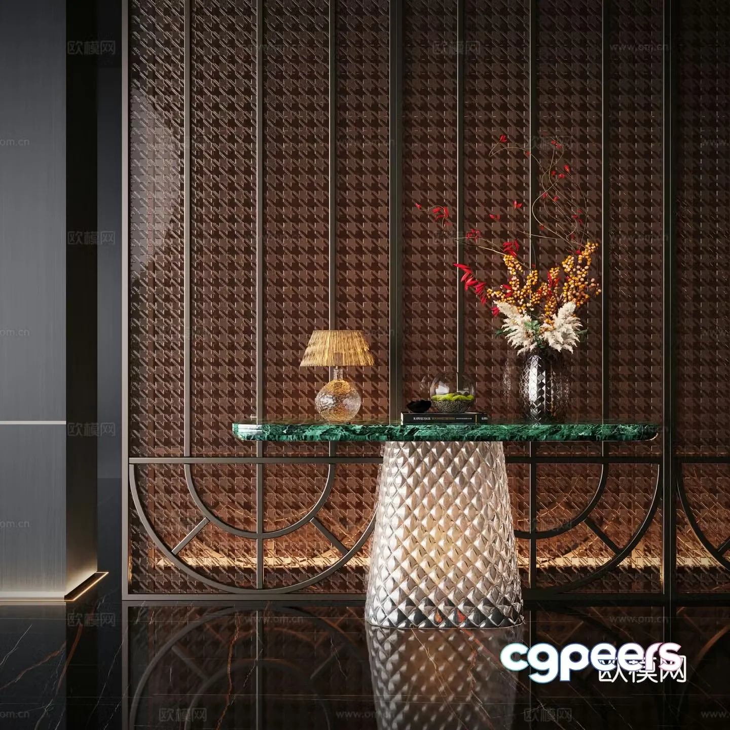 Modern end view cabinet flower art potted plant vase device hotel floral decoration 3D model