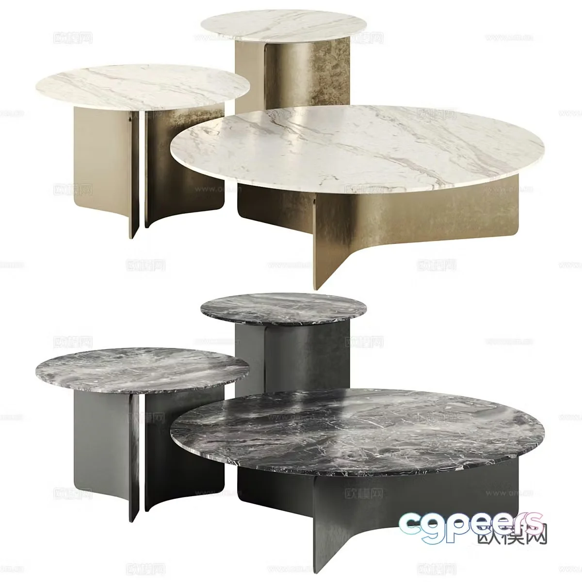 Coffee table combination Light luxury tea table mother and child tea table Marble coffee table Marble side table Round table 3D model