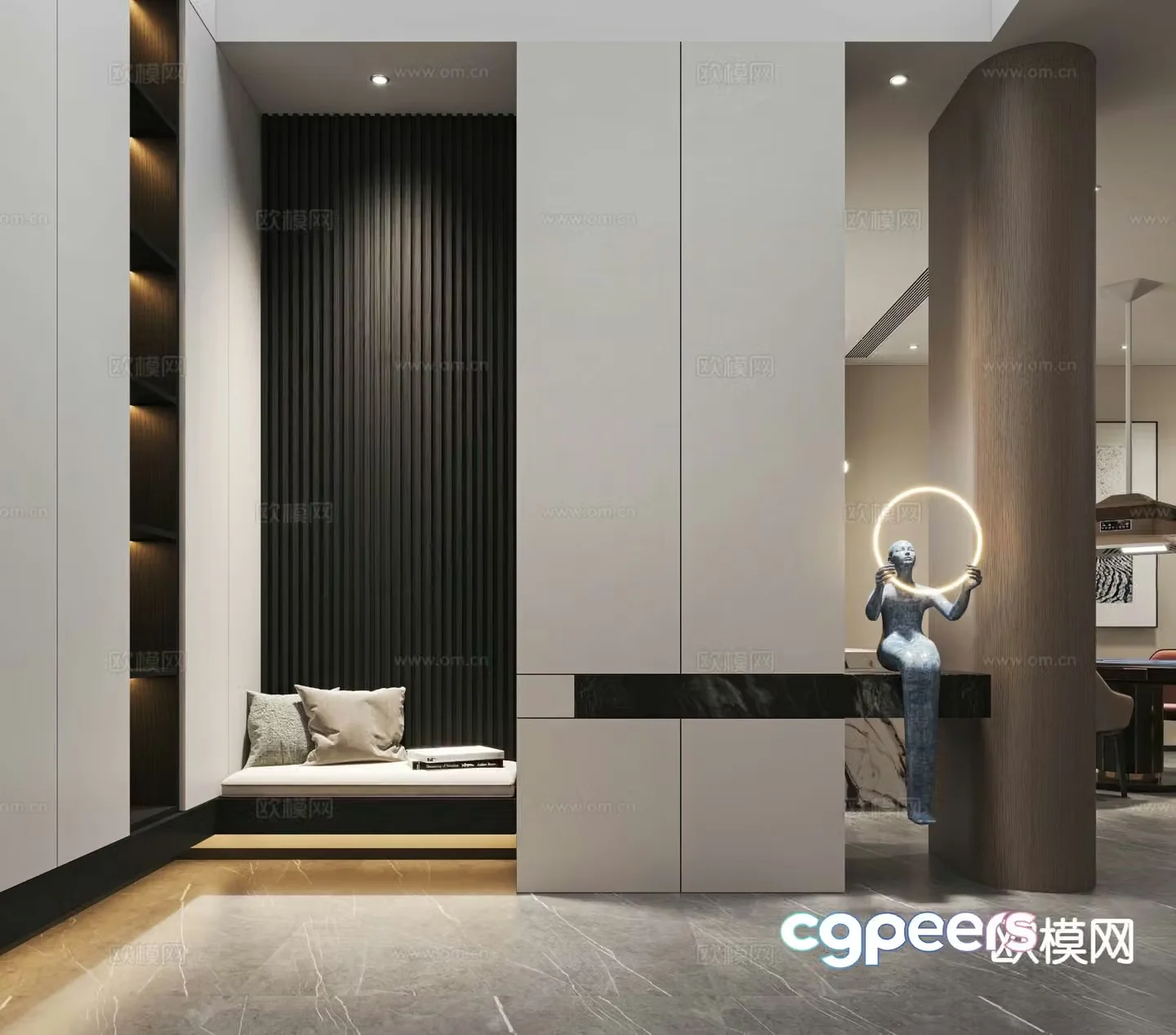 Modern entrance shoe cabinet facing wall partition 3d model