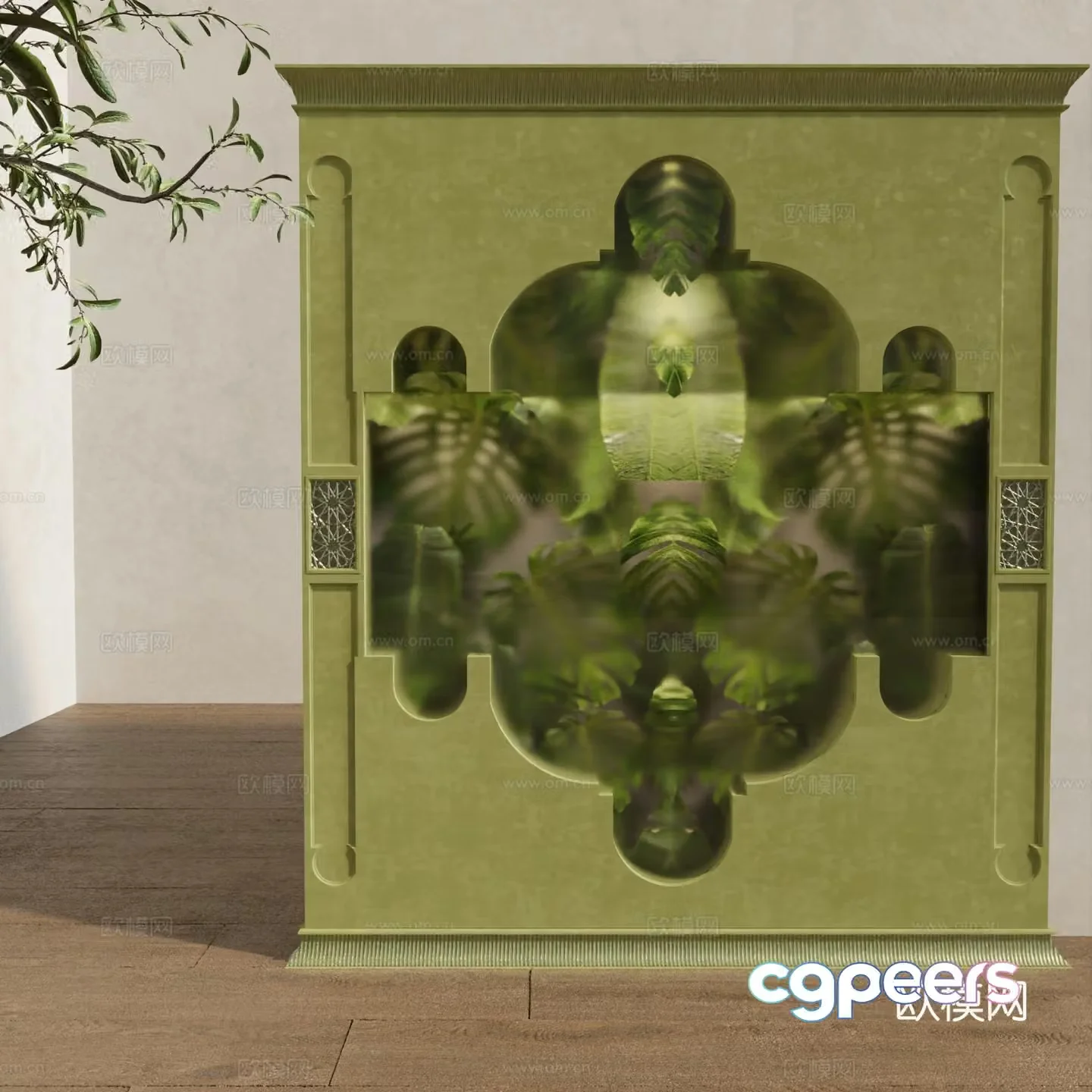Green plant wall Southeast Asian style 3D model
