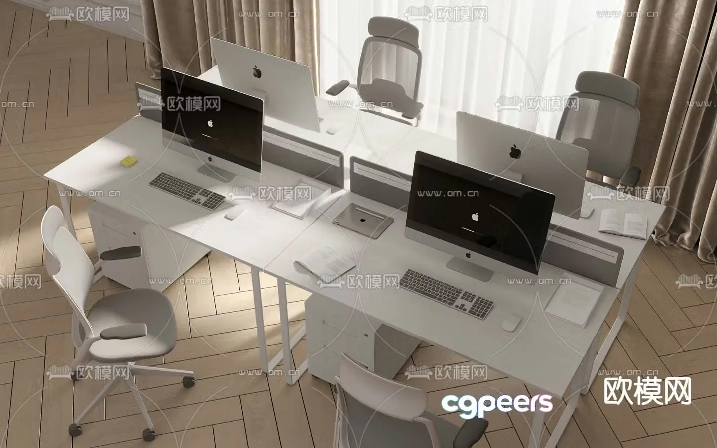 modern desk post workstation 3d model