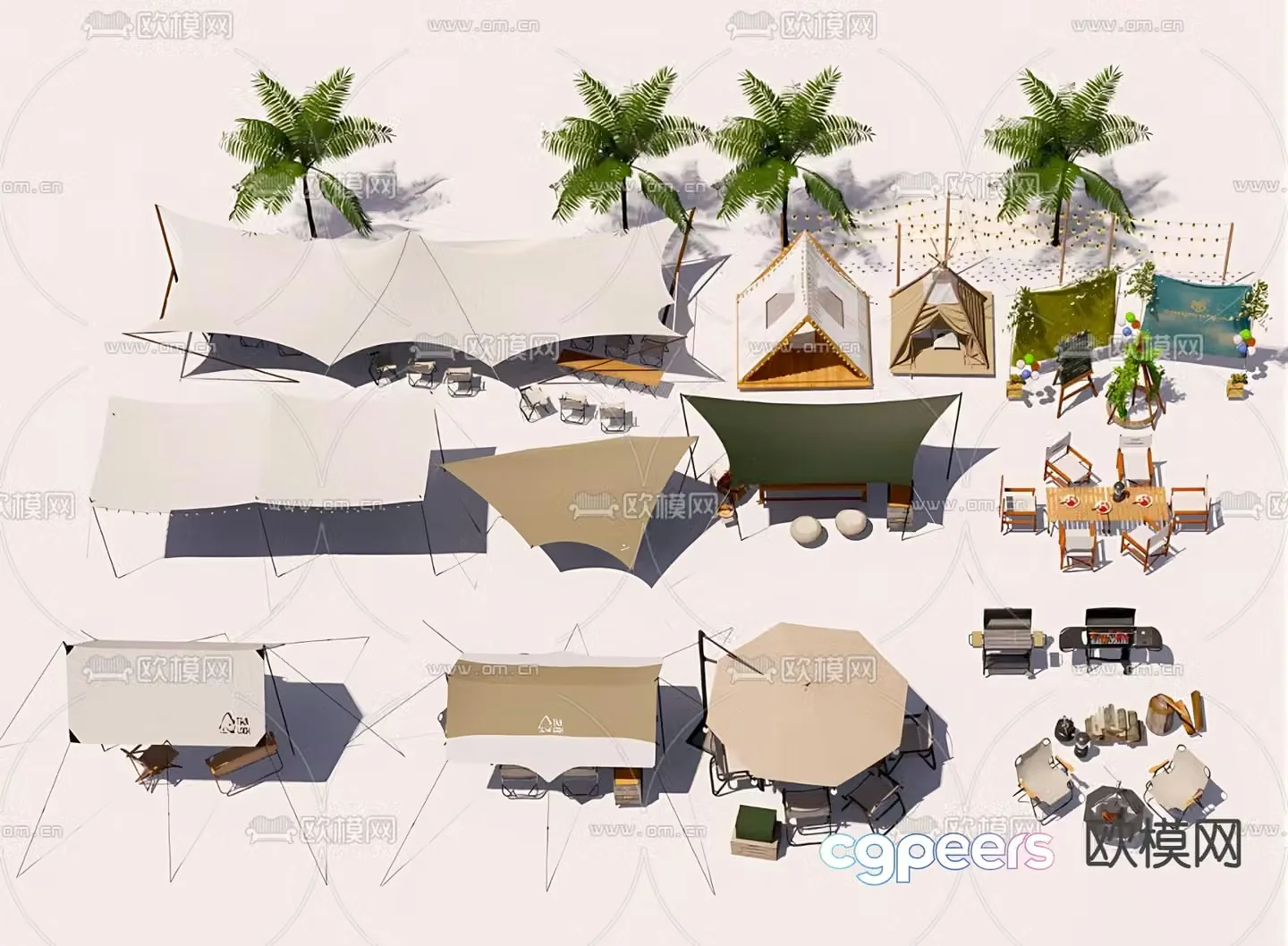 Outdoor tables and chairs camping tent tensile membrane 3d model