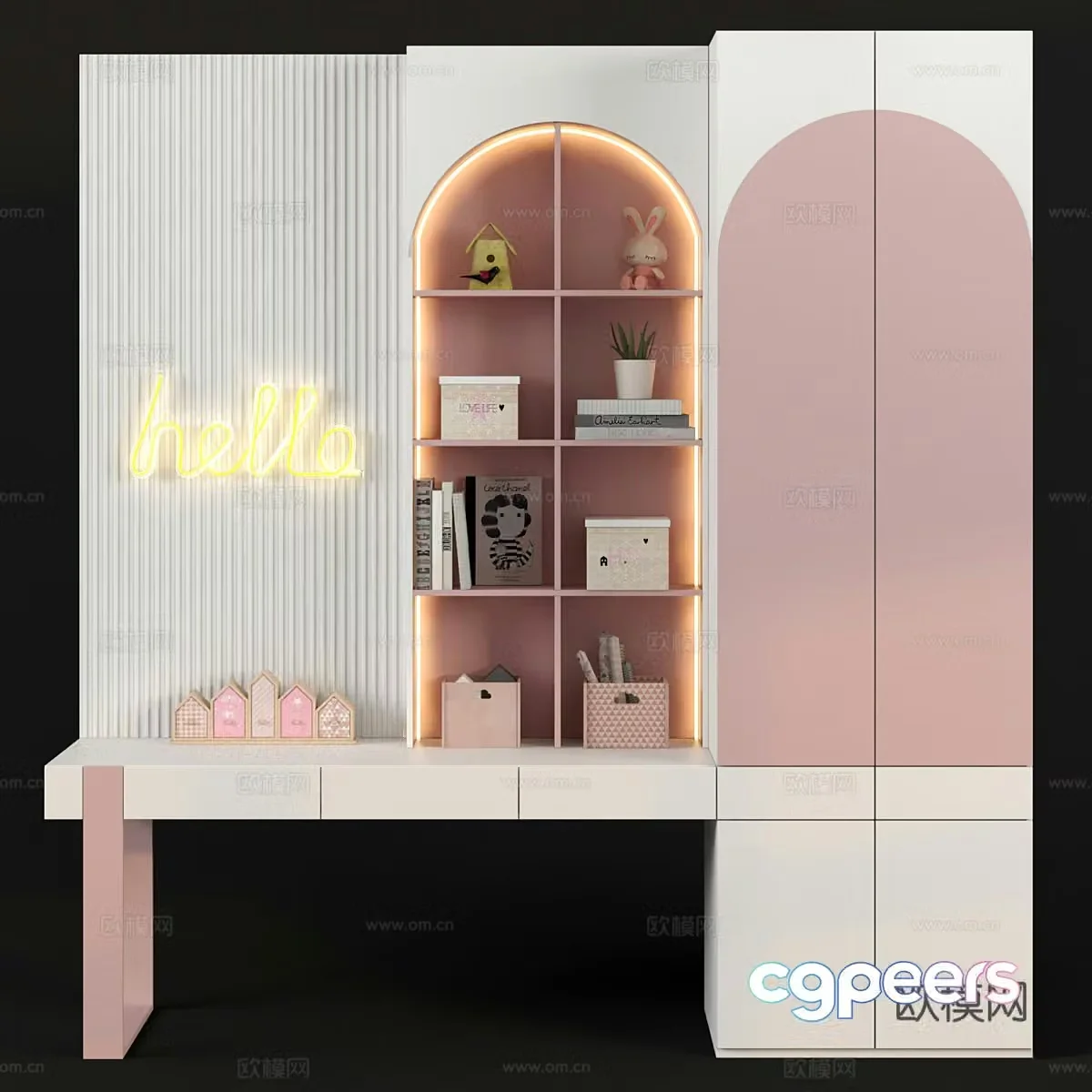 Modern cream style children’s bookcase children’s wardrobe 3d model
