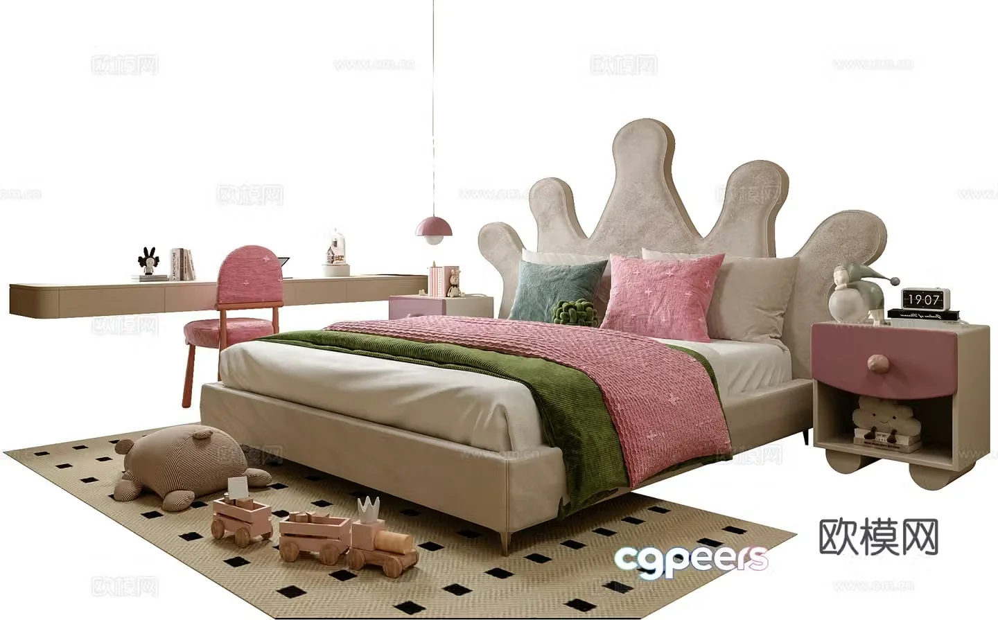 Modern children’s bed children’s desk and chair children’s bedside table 3D model