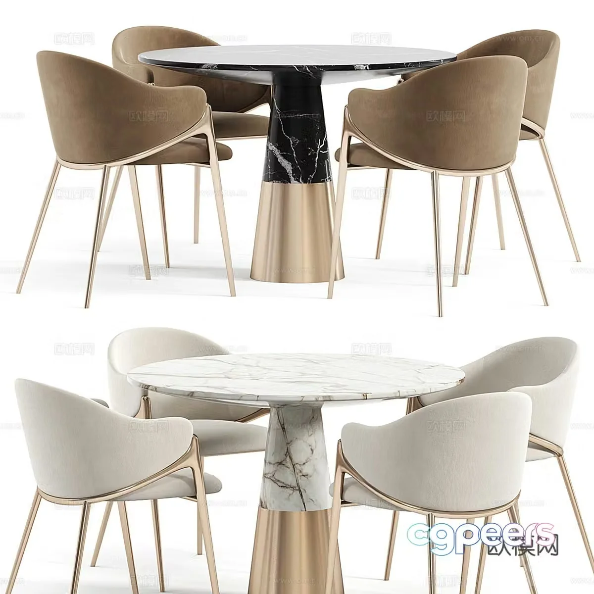 Modern light luxury dining table and chair 3D model