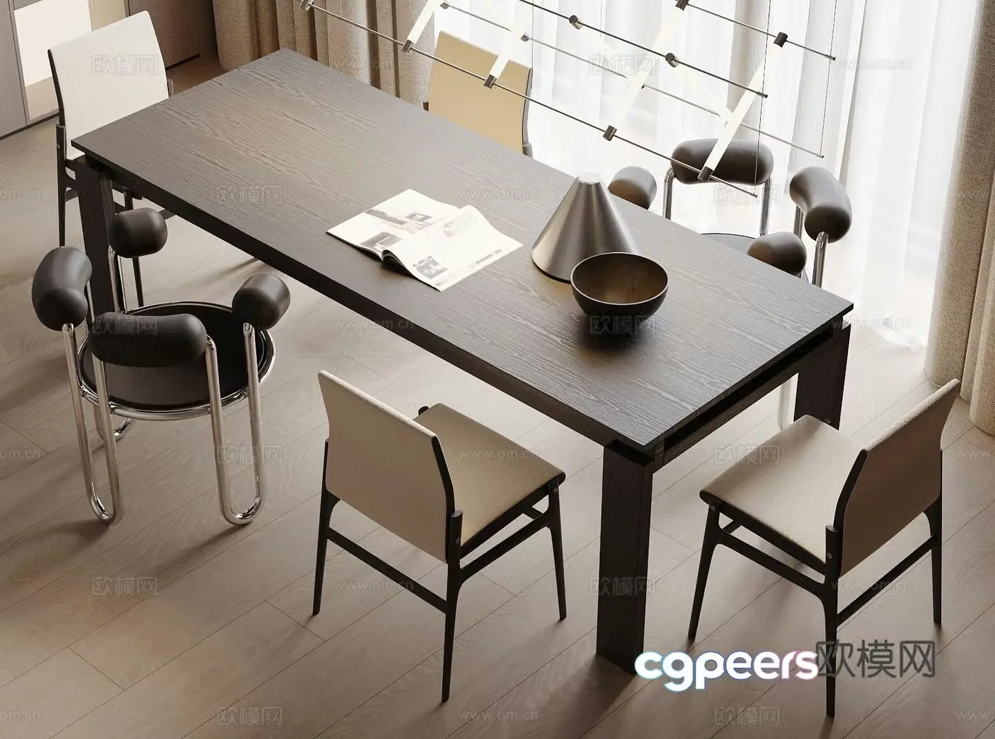 Italian dining table and chairs strip dining table 3D model