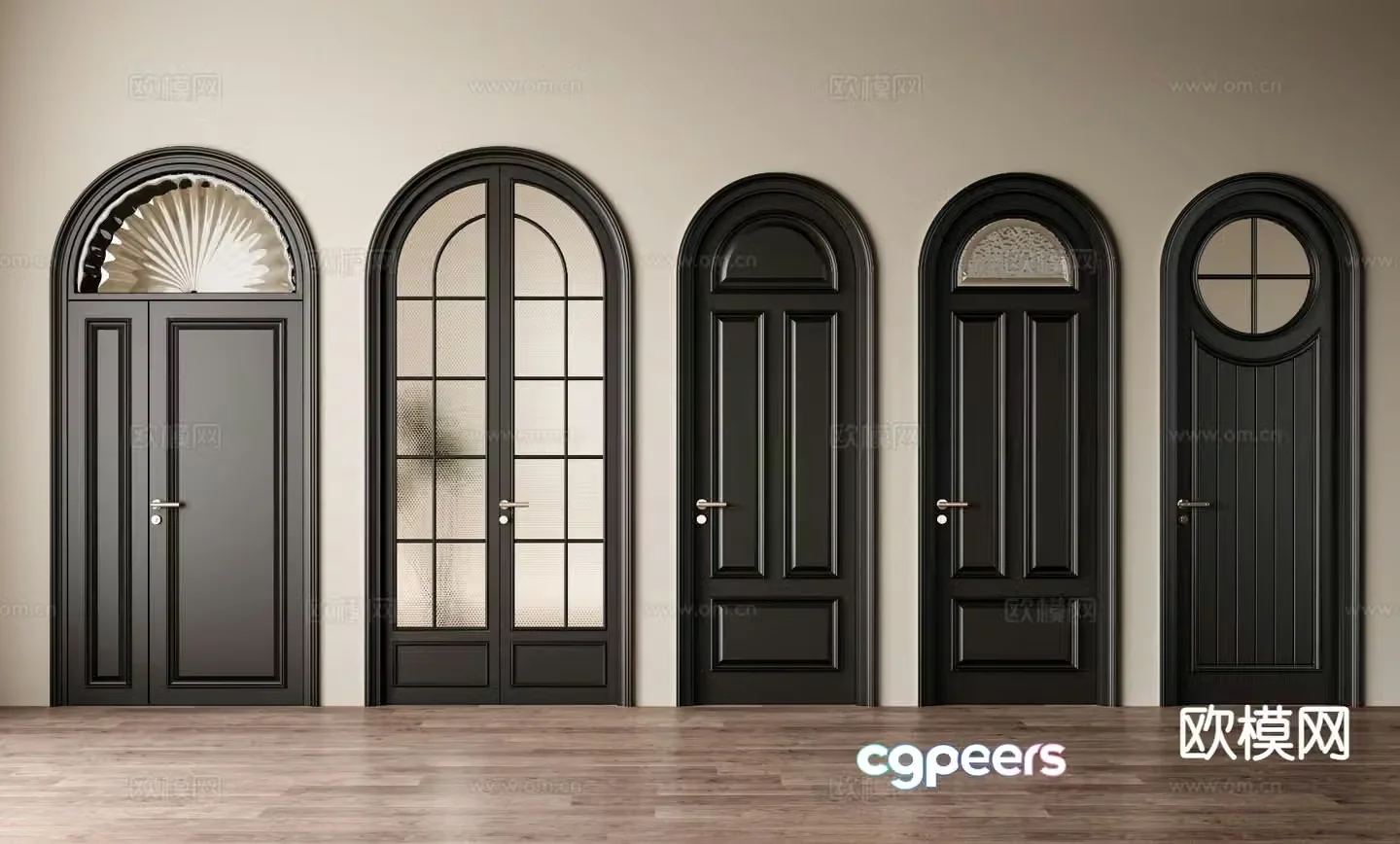 French arched doors swing doors wooden doors glass doors 3D model