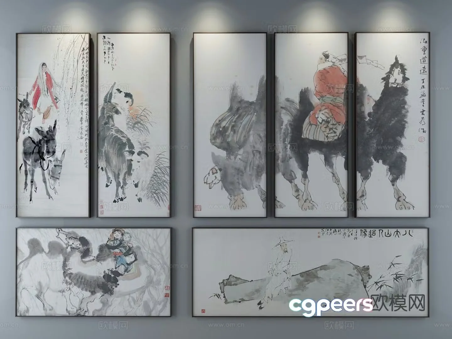 New Chinese style ink painting decorative painting 3D model