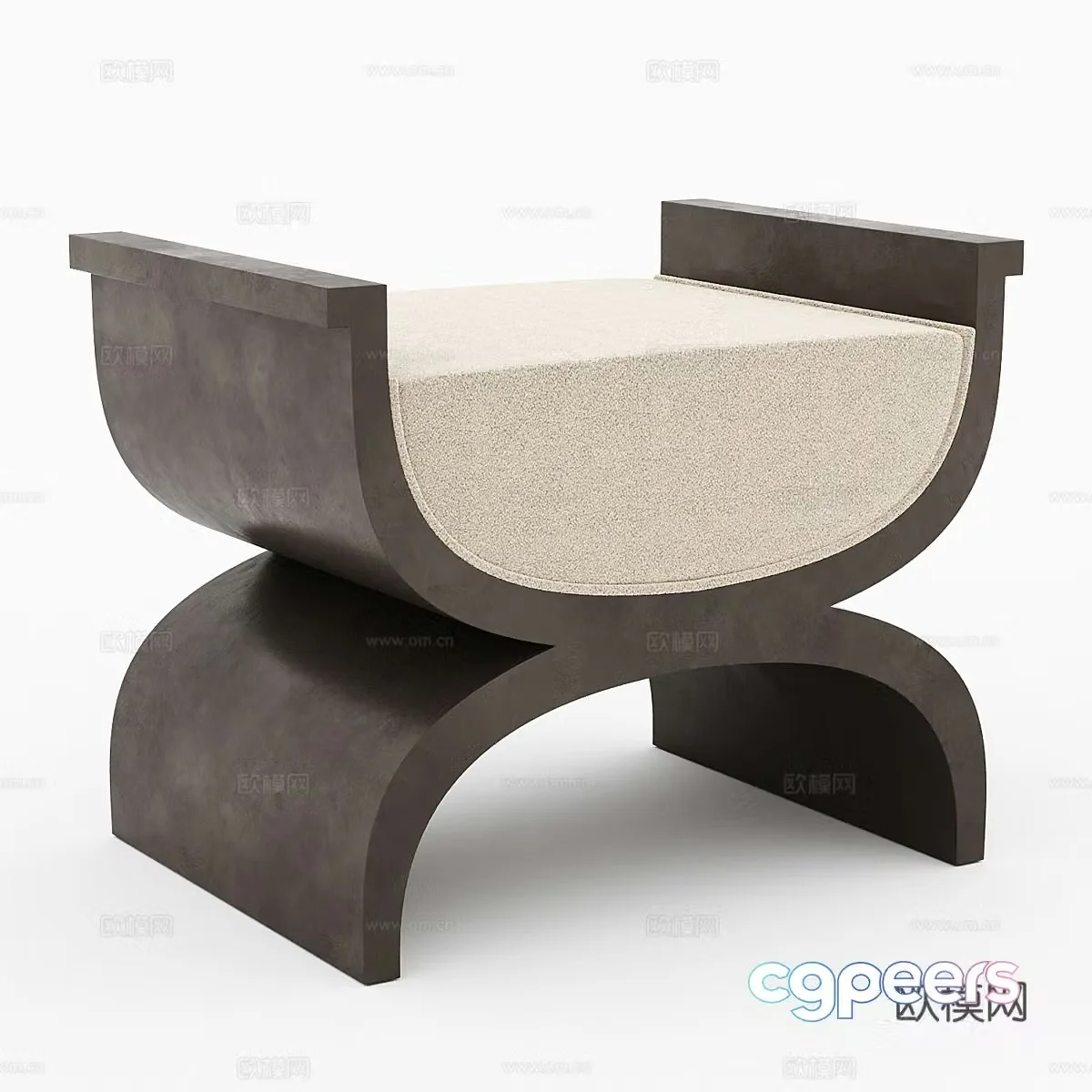New Chinese style fabric wooden bench 3D model