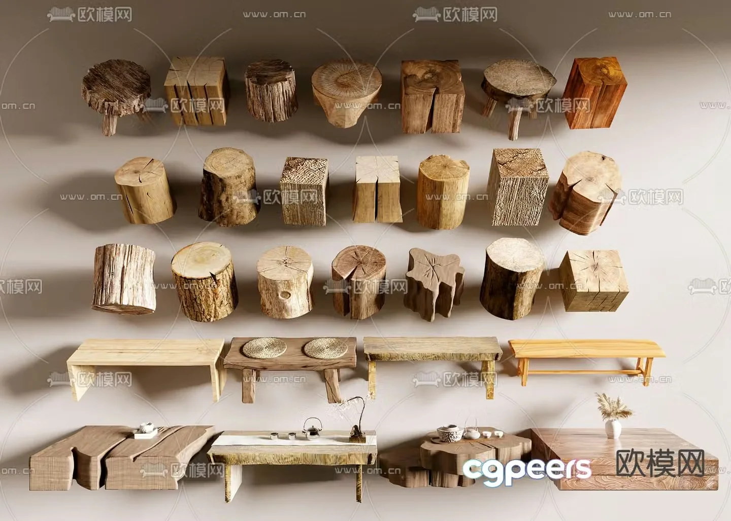 wooden pile wooden stool low stool tree stump 3d model