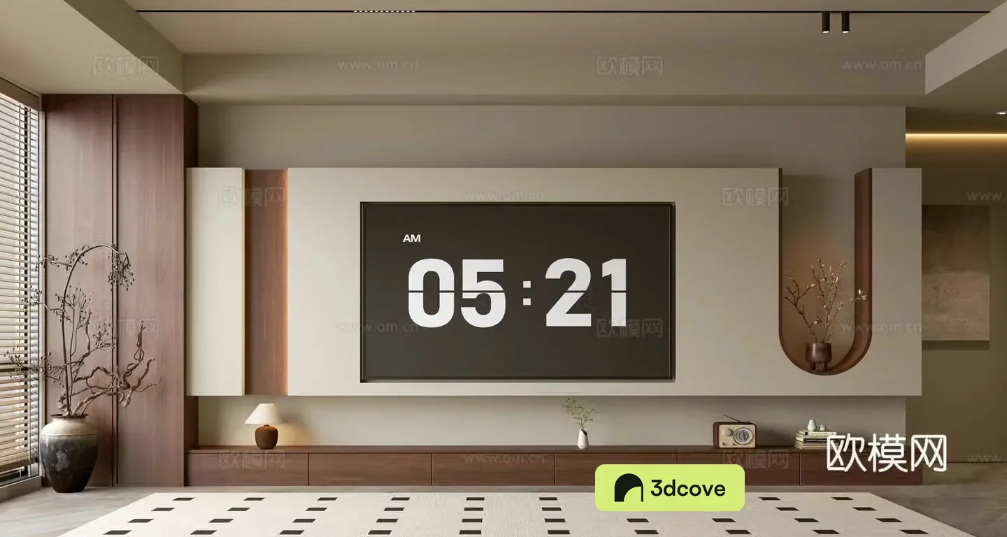 Wasabi Middle Style TV Background TV Cabinet Song style TV Background Wall Wasabi Life Room Ornament 3D Model