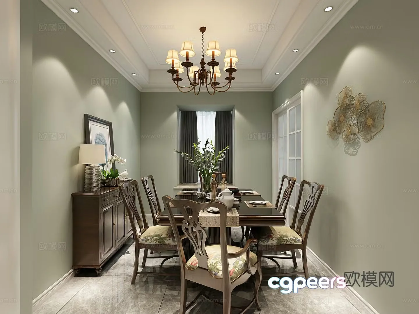 Jianmei Living and Dining Table and Chairs Chandelier Dining Table and Chairs Pendant 3D Model