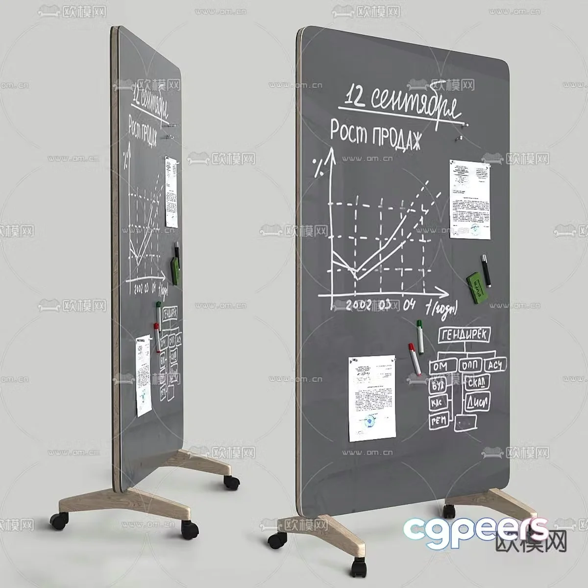 Mobile whiteboard blackboard 3d model