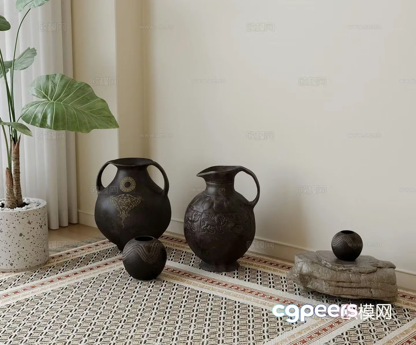 Wabi-sabi pottery pottery pottery bottle 3d model