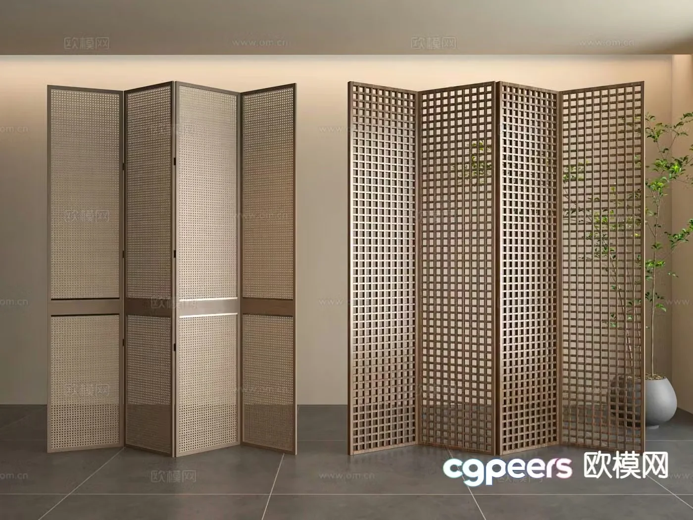 Wasabi folding screen rattan screen 3d model
