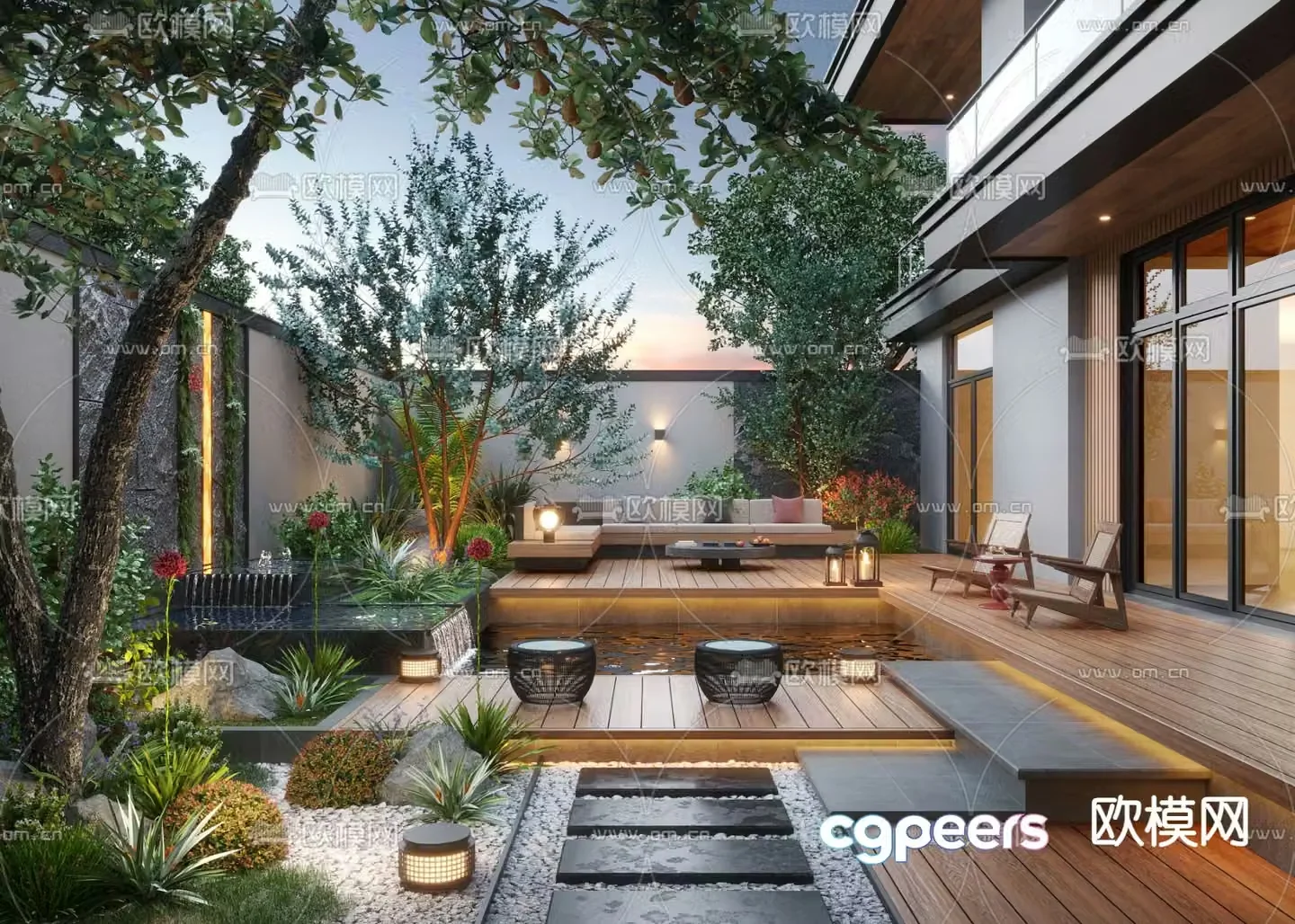 Villa courtyard garden 3d model