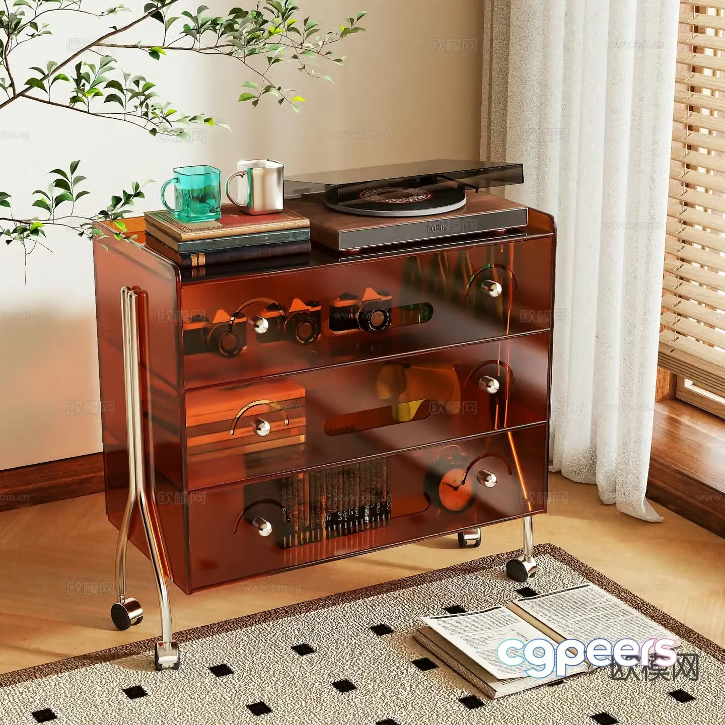 Acrylic side cabinet movable cabinet 3d model