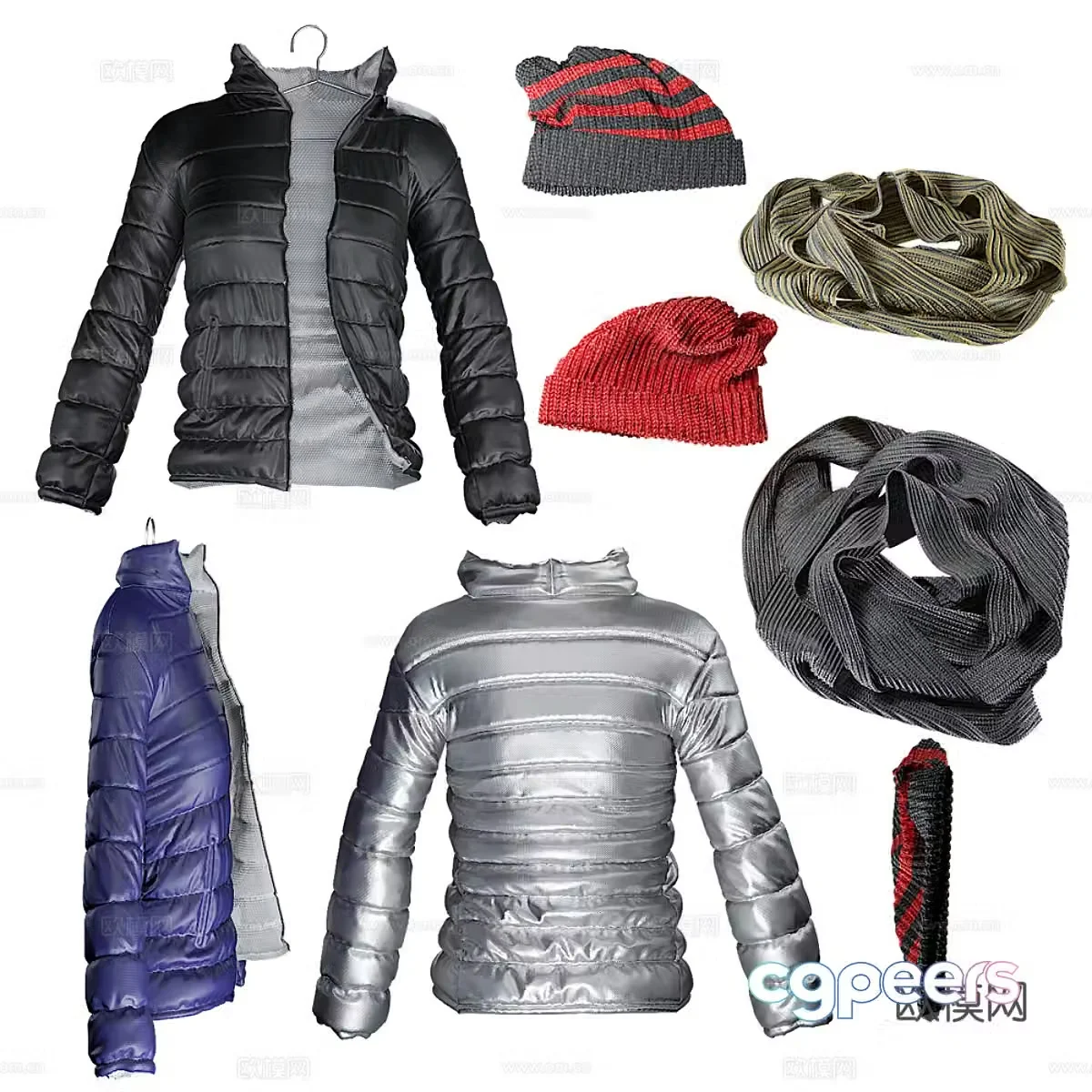 Down jacket Jacket Hat Scarf 3d model