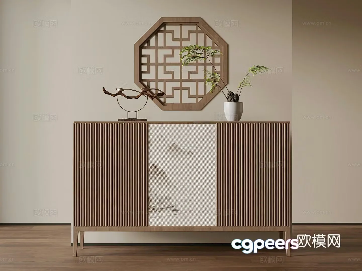 New Chinese style entrance cabinet 3D model