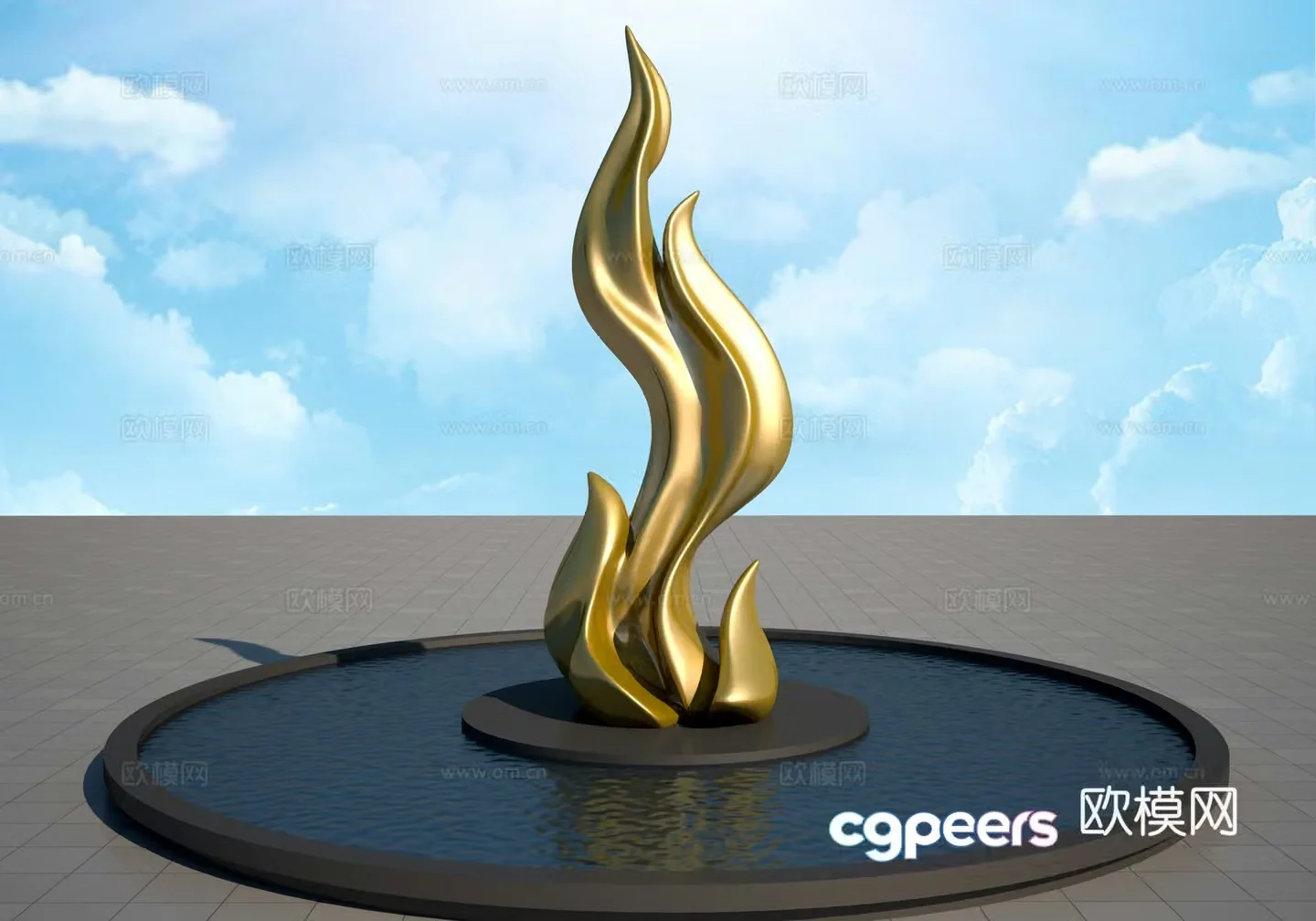 Golden flame sculpture 3d model
