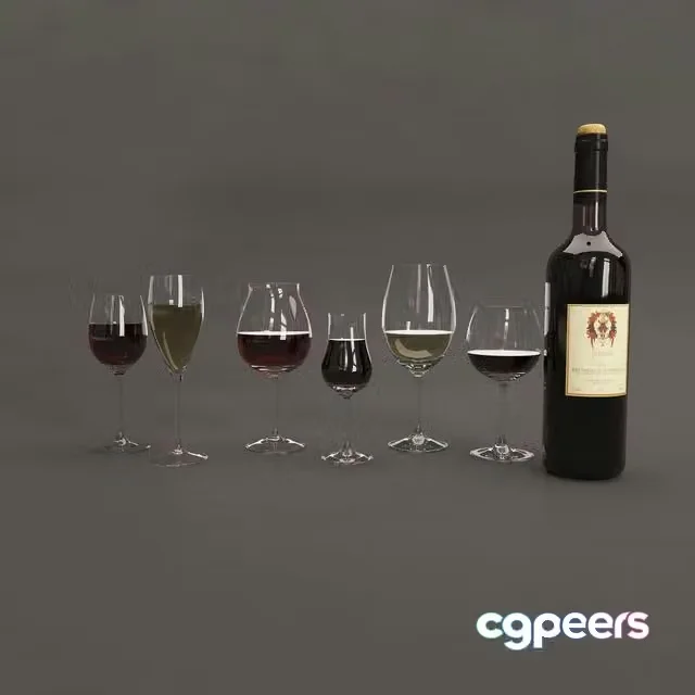 3ds Max Free – Bottle and glasses of wine