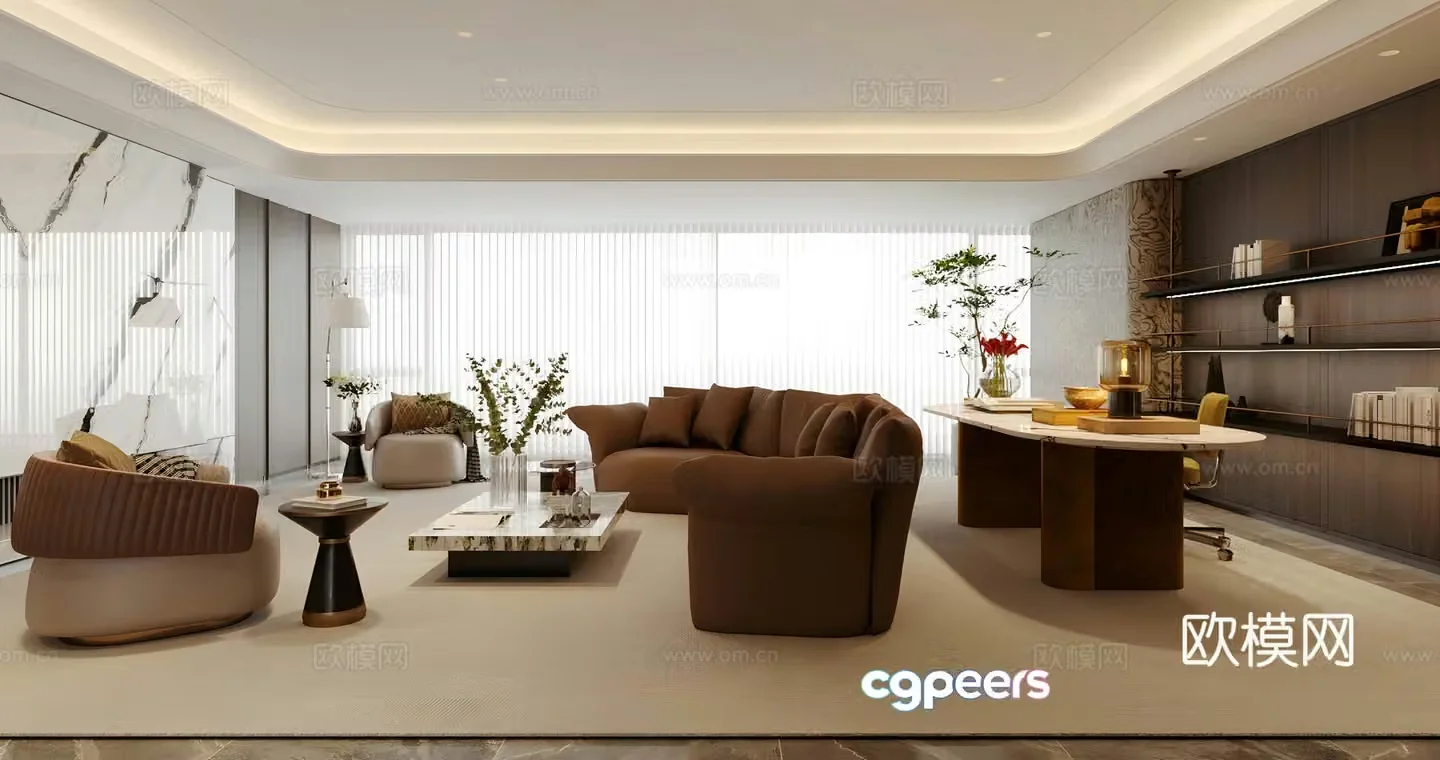 Light luxury Italian-style home living room living room without lights large flat living room horizontal living room sofa and coffee table 3D model