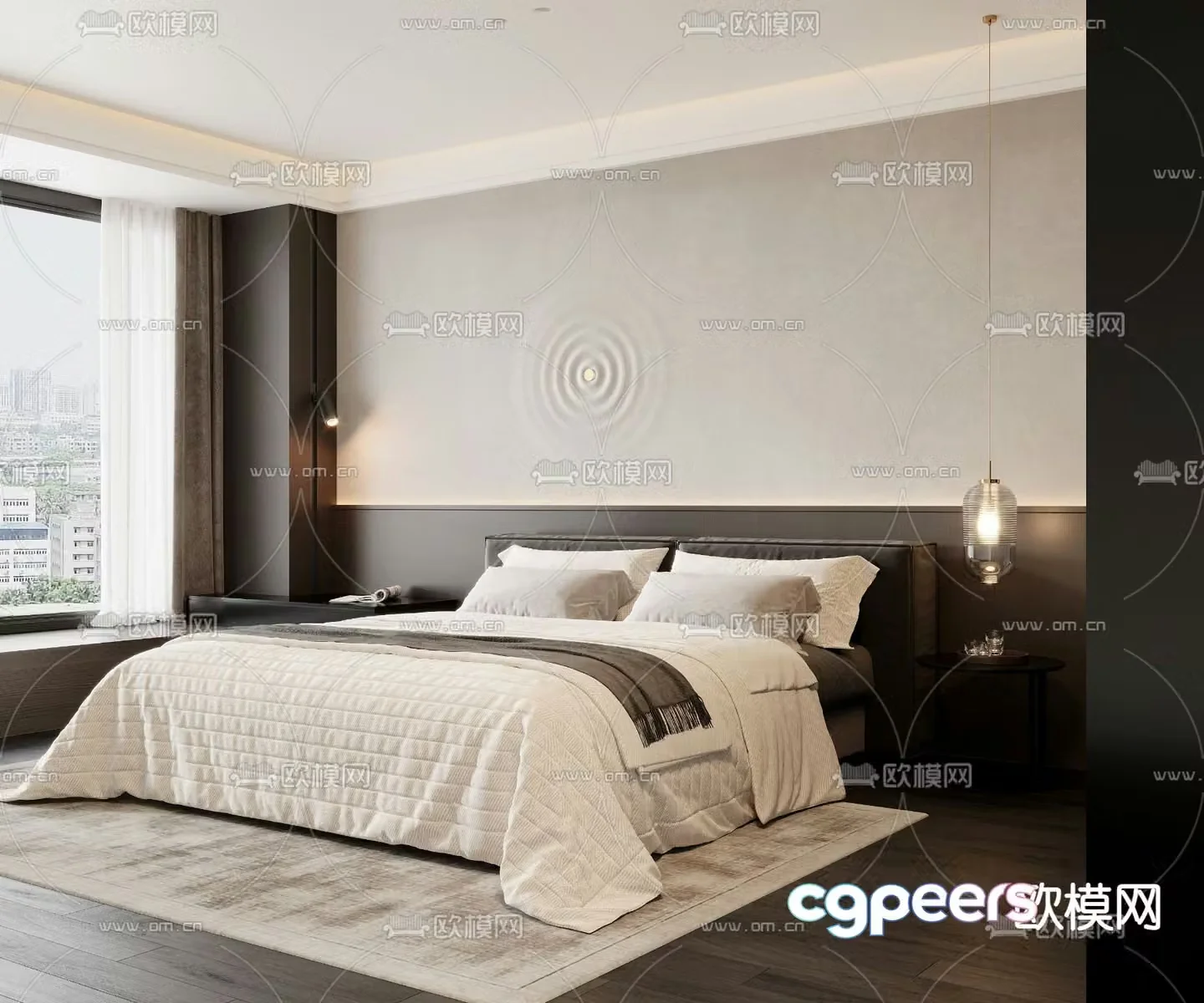 Fabric double bed commercial bed 3d model