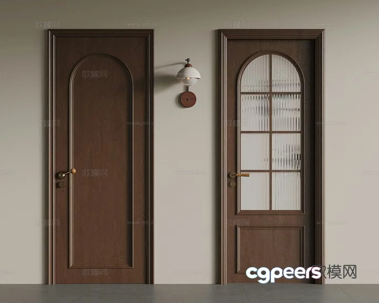 Medium style single-open door interior door glass door 3d model