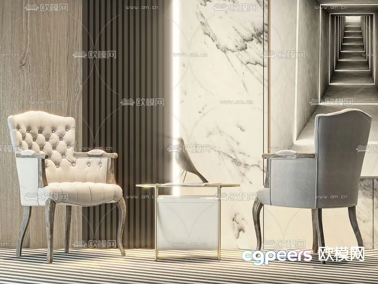 Simple European chair leisure chair 3d model